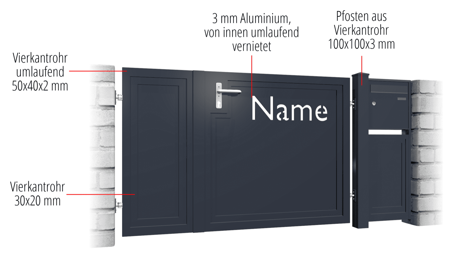 Tuindeur aluminium 2-vleugelig privacyscherm NAM, GE, BK