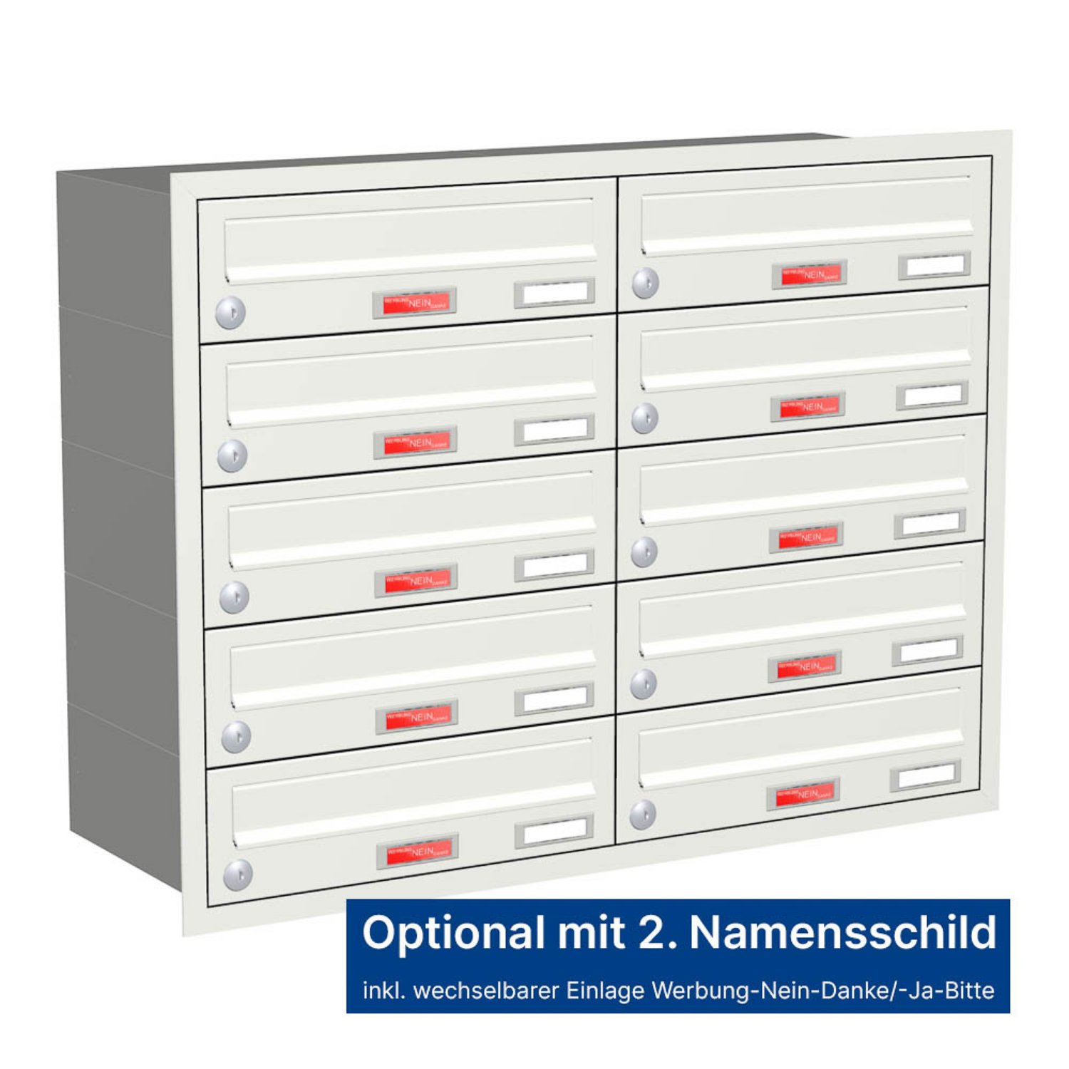 Briefkastenanlage | Unterputz | 10-fach | Waagerecht | Farbe