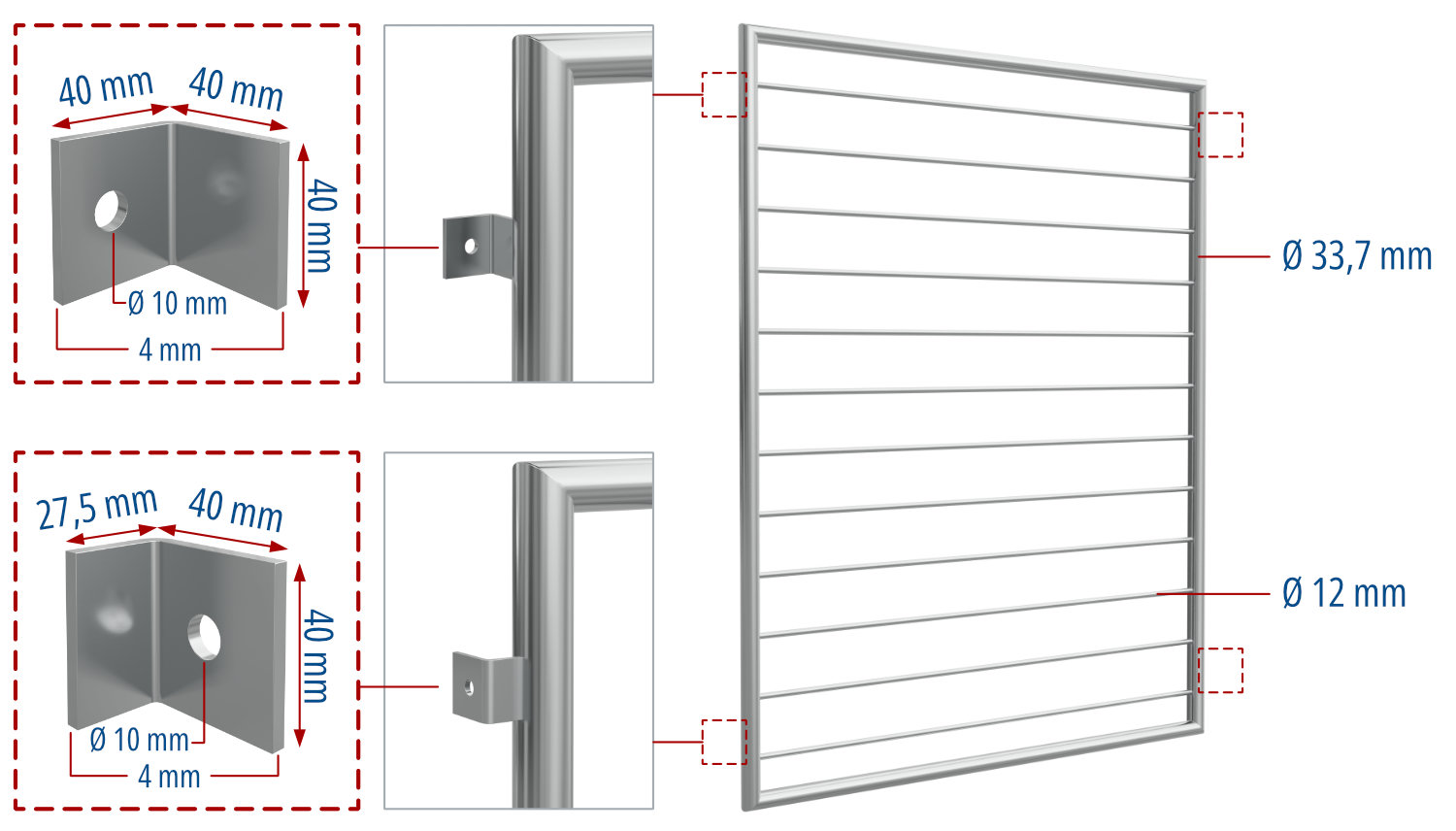 Traliewerk roestvrijstalen dwarsbalk