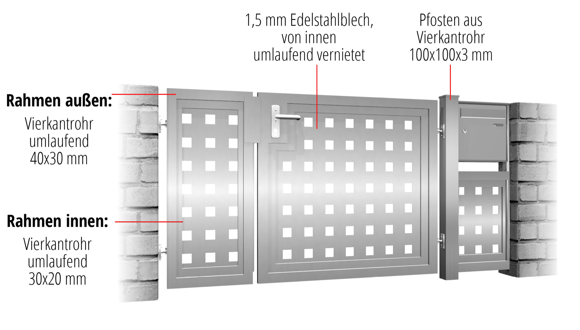 Tuindeur roestvrij staal 2-vleugelig privacyscherm QL, GE, BK