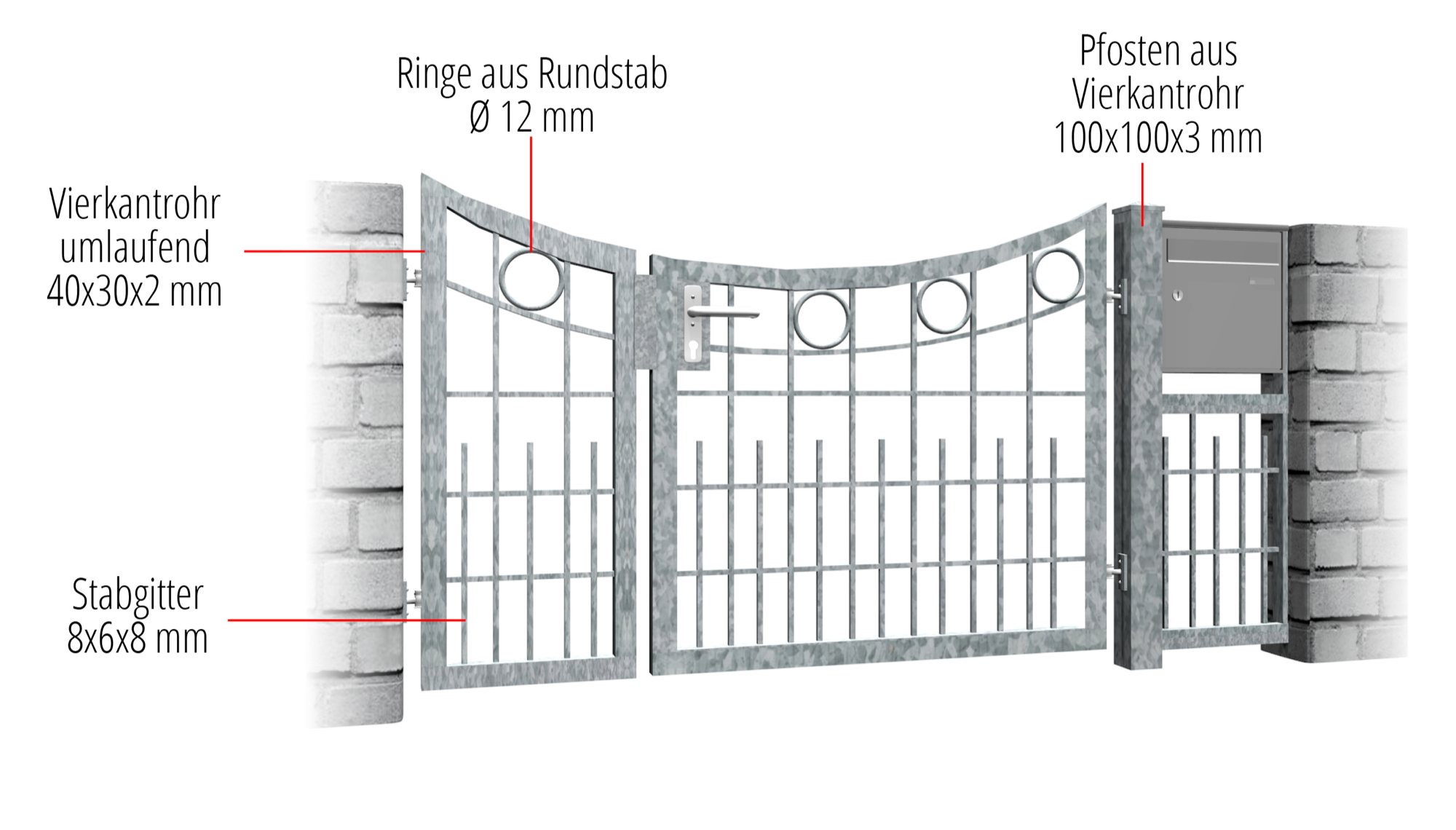 Tuindeur verzinkt 2-vleugelig RR, UB, BK