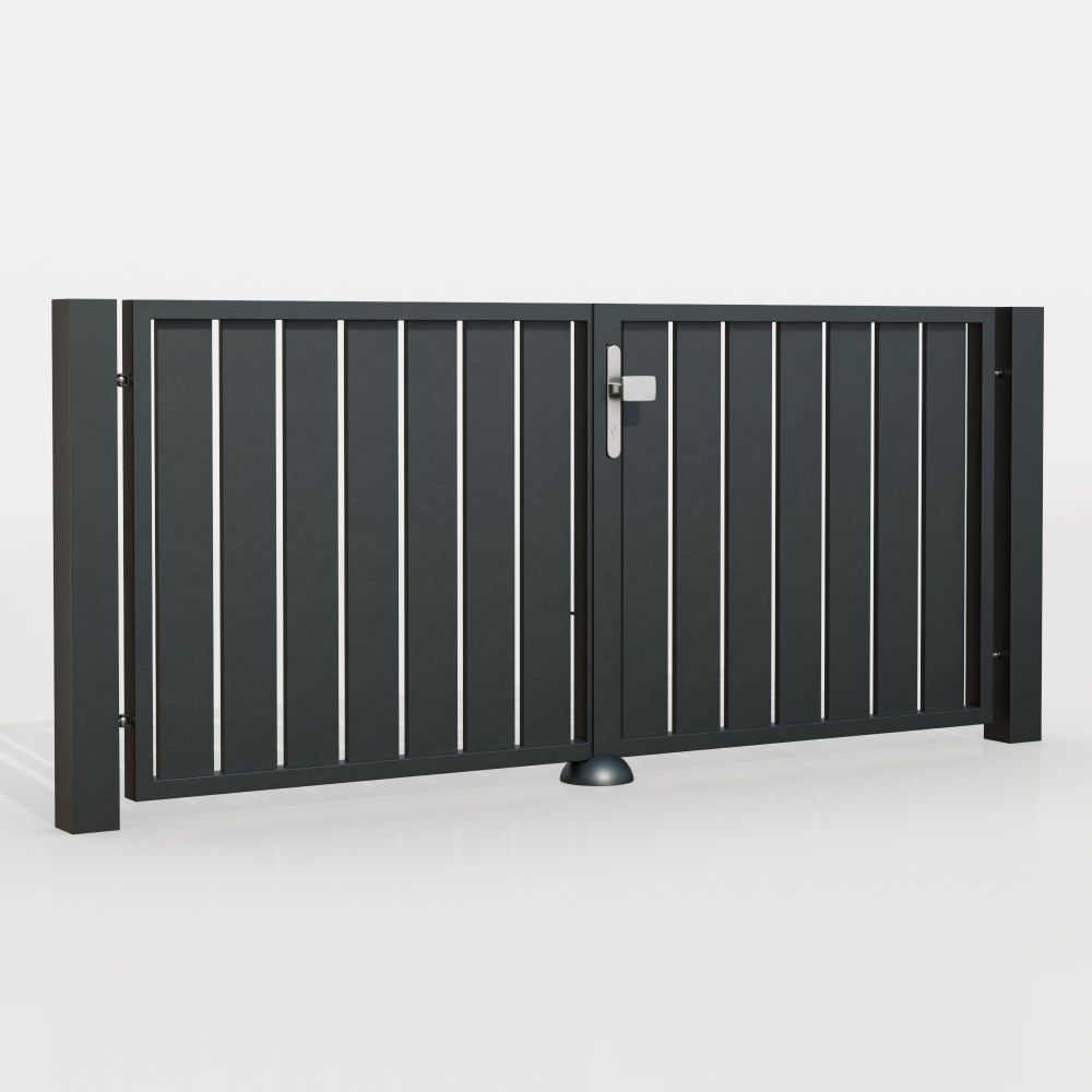 Tuinpoort aluminium 2-vleugelig privacyscherm lamellen verticaal, GE