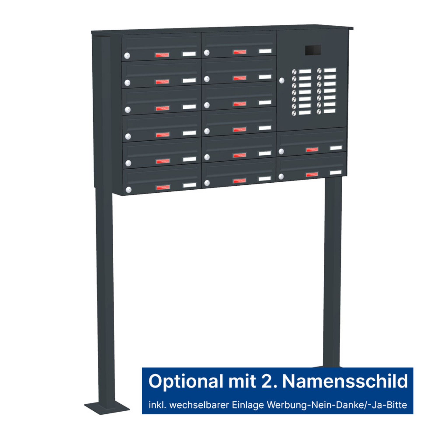 Briefkastenanlage | Freistehend | 14-fach | Waagerecht | Audio | Video | Farbe