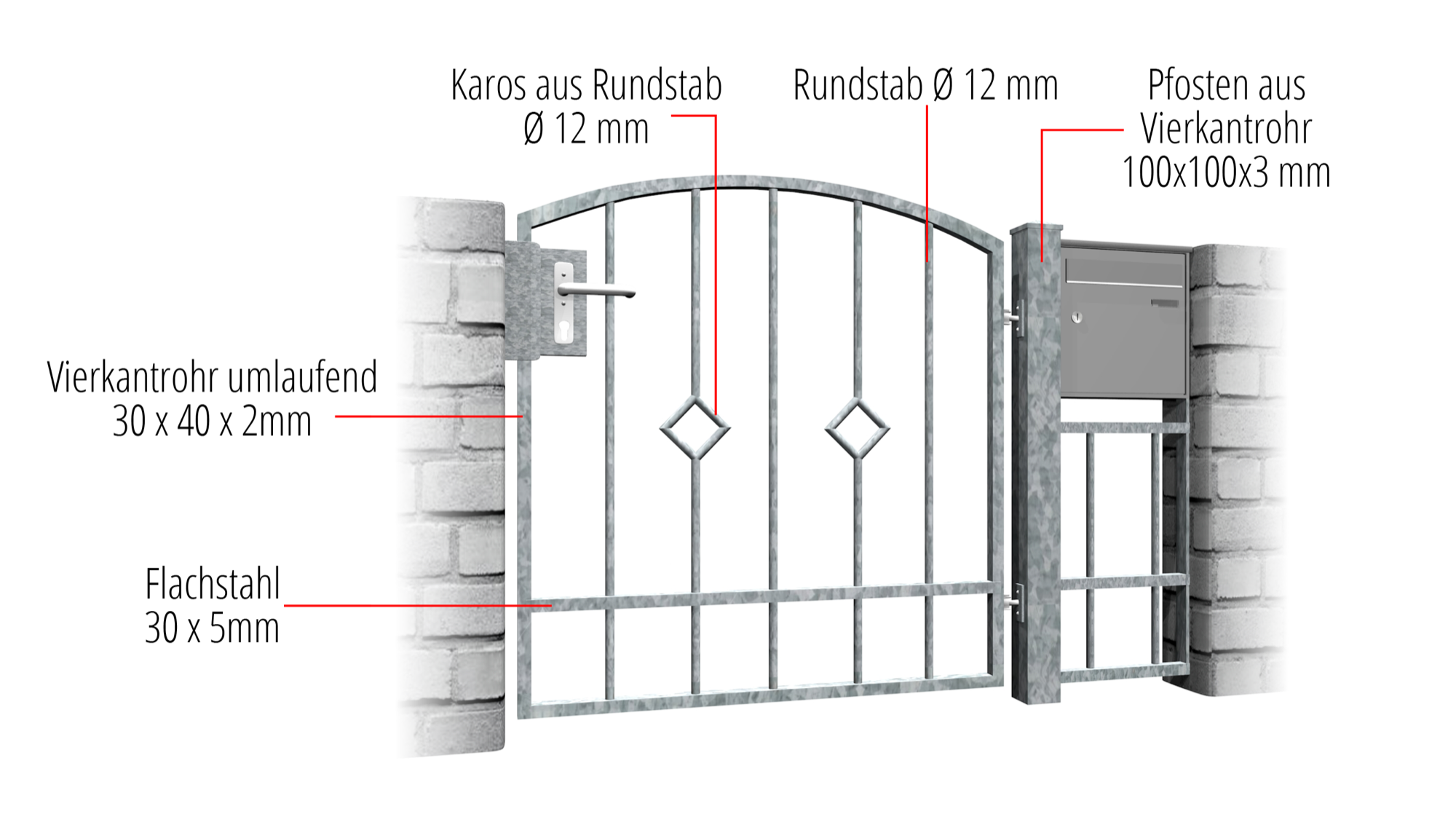 Tuindeur verzinkt 1-vleugelig controlestang, OB, BK