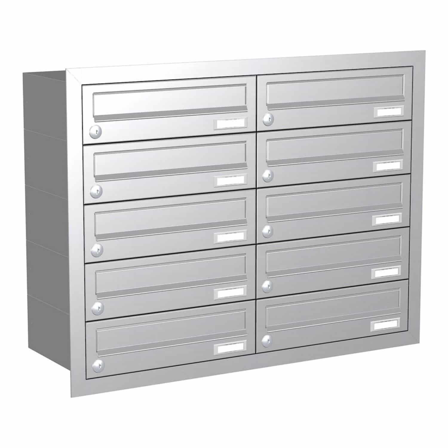 Briefkastenanlage | Unterputz | 10-fach | Waagerecht | Edelstahl