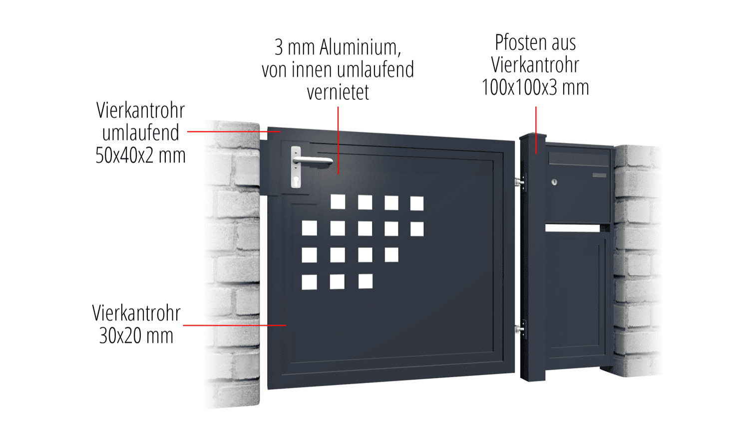 Tuindeur aluminium 1-vleugelig privacyscherm QLH, GE, BK