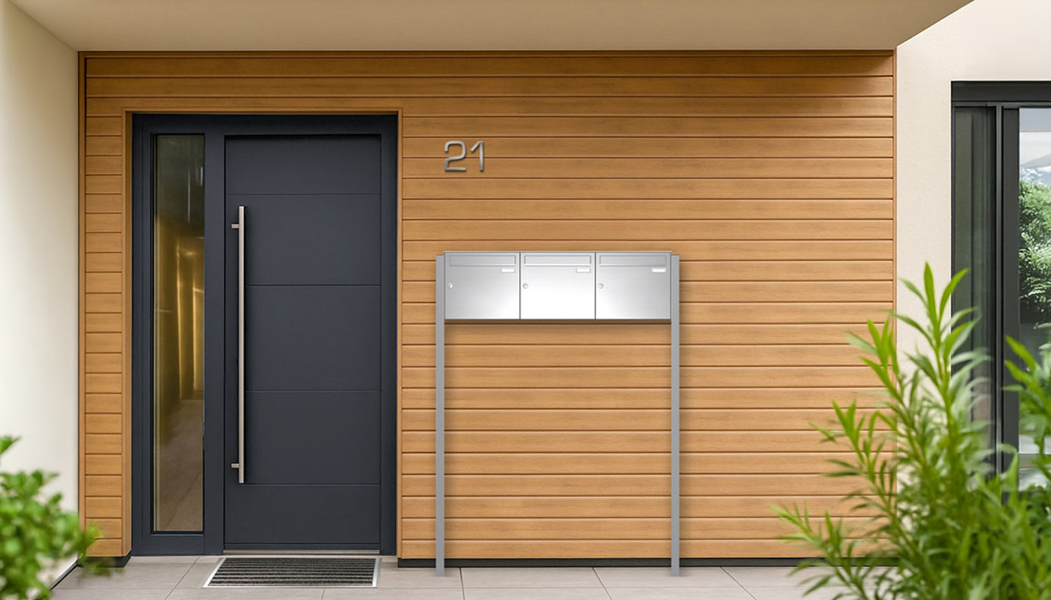 Briefkastenanlage | Freistehend | 3-fach | Senkrecht | Edelstahl