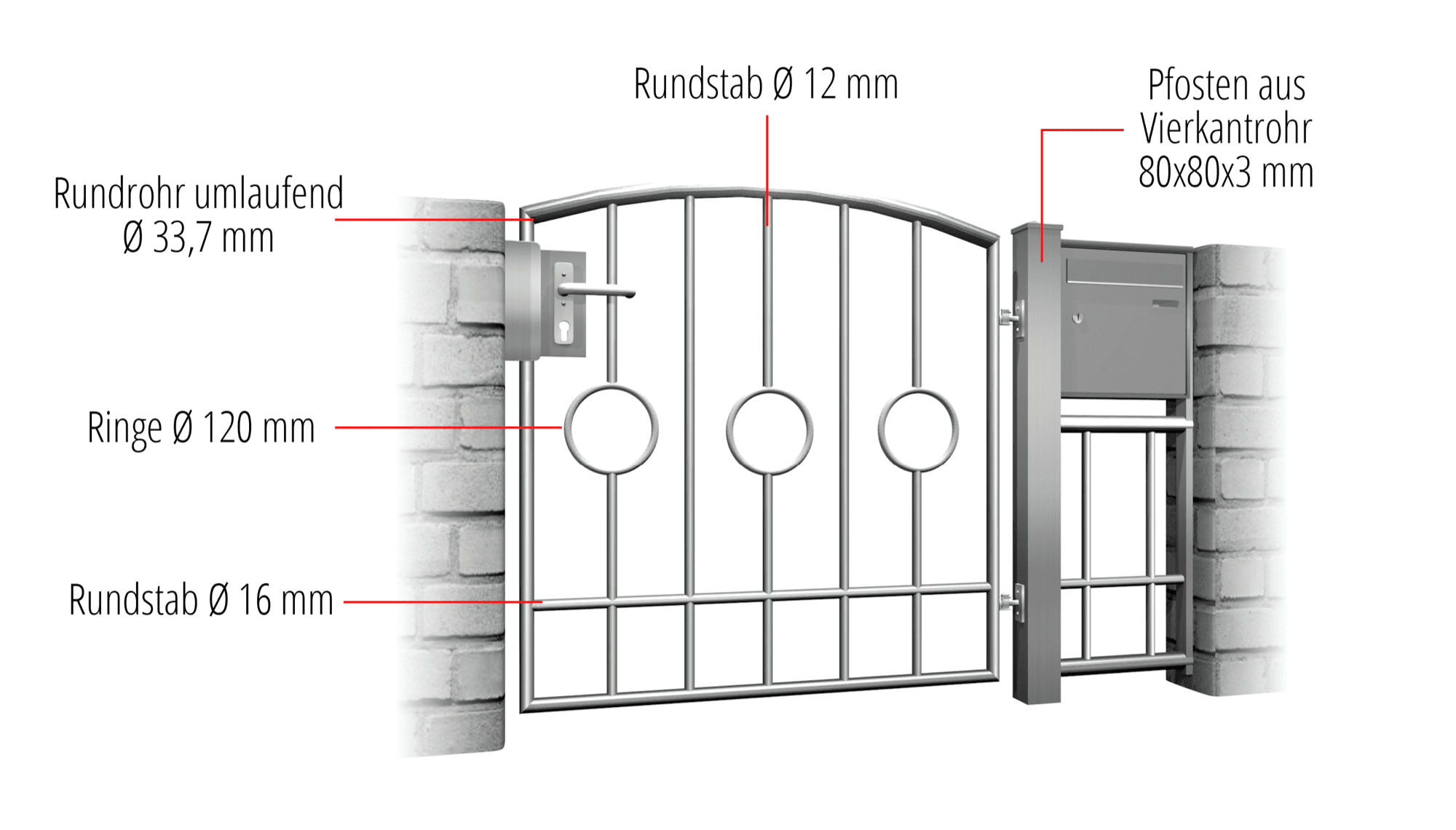 Tuindeur roestvrij staal 1-vleugelig Cirkel Bar 2 centrum, OB, BK