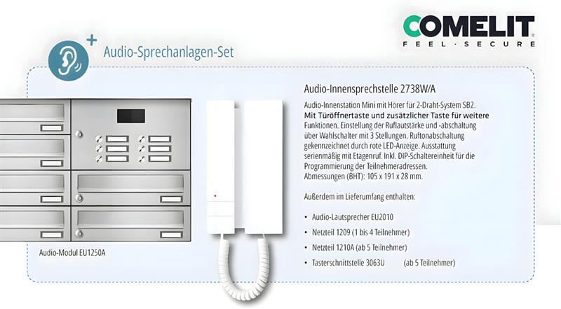 Briefkastenanlage | Aufputz | 12-fach | Waagerecht | Audio | Video | Farbe