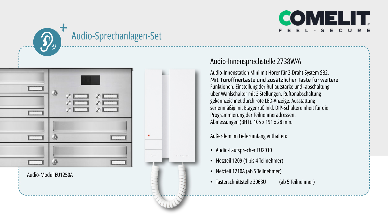 Briefkastenanlage | Unterputz | 1-fach | Senkrecht | Audio | Video | Edelstahl