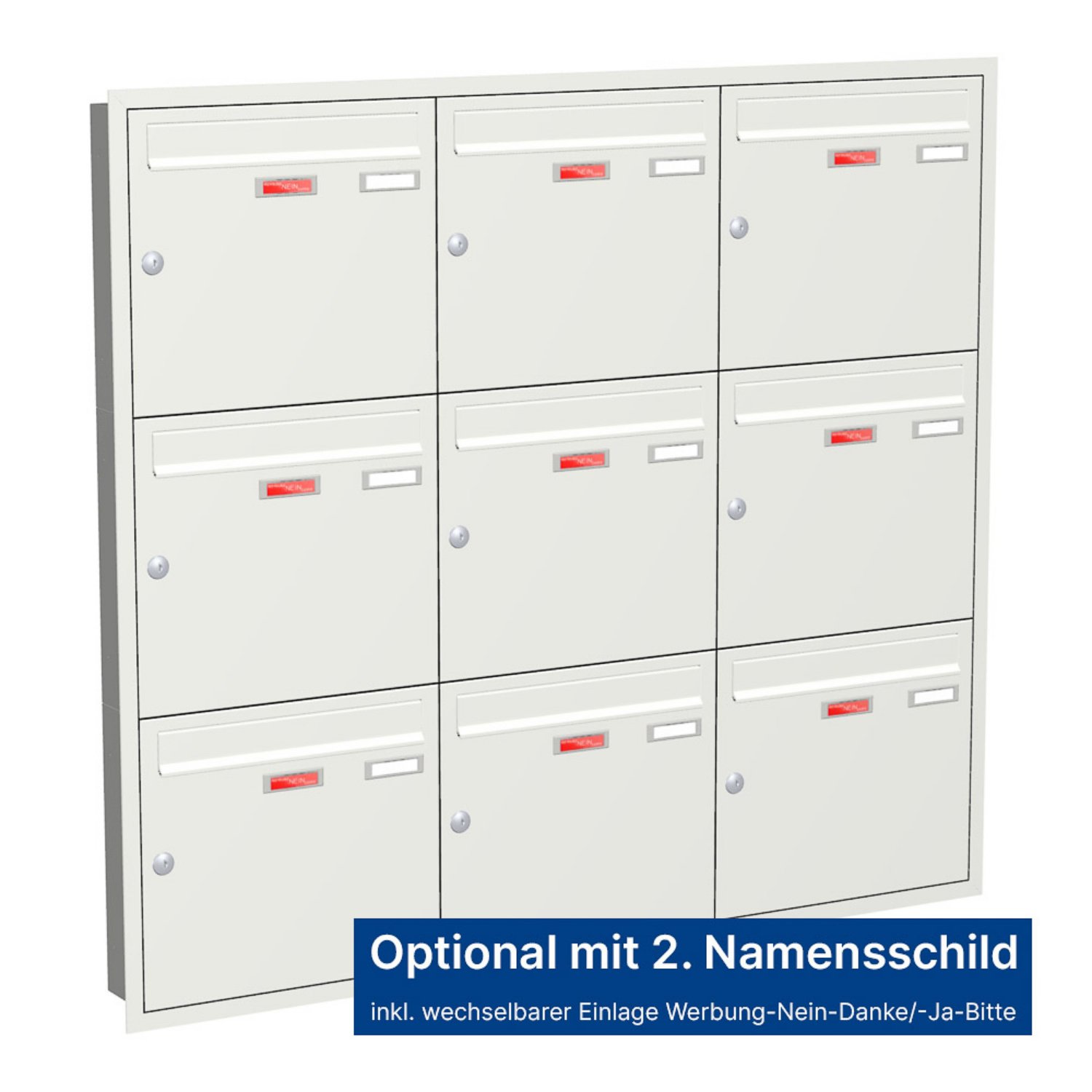 Briefkastenanlage | Unterputz | 9-fach | Senkrecht | Farbe