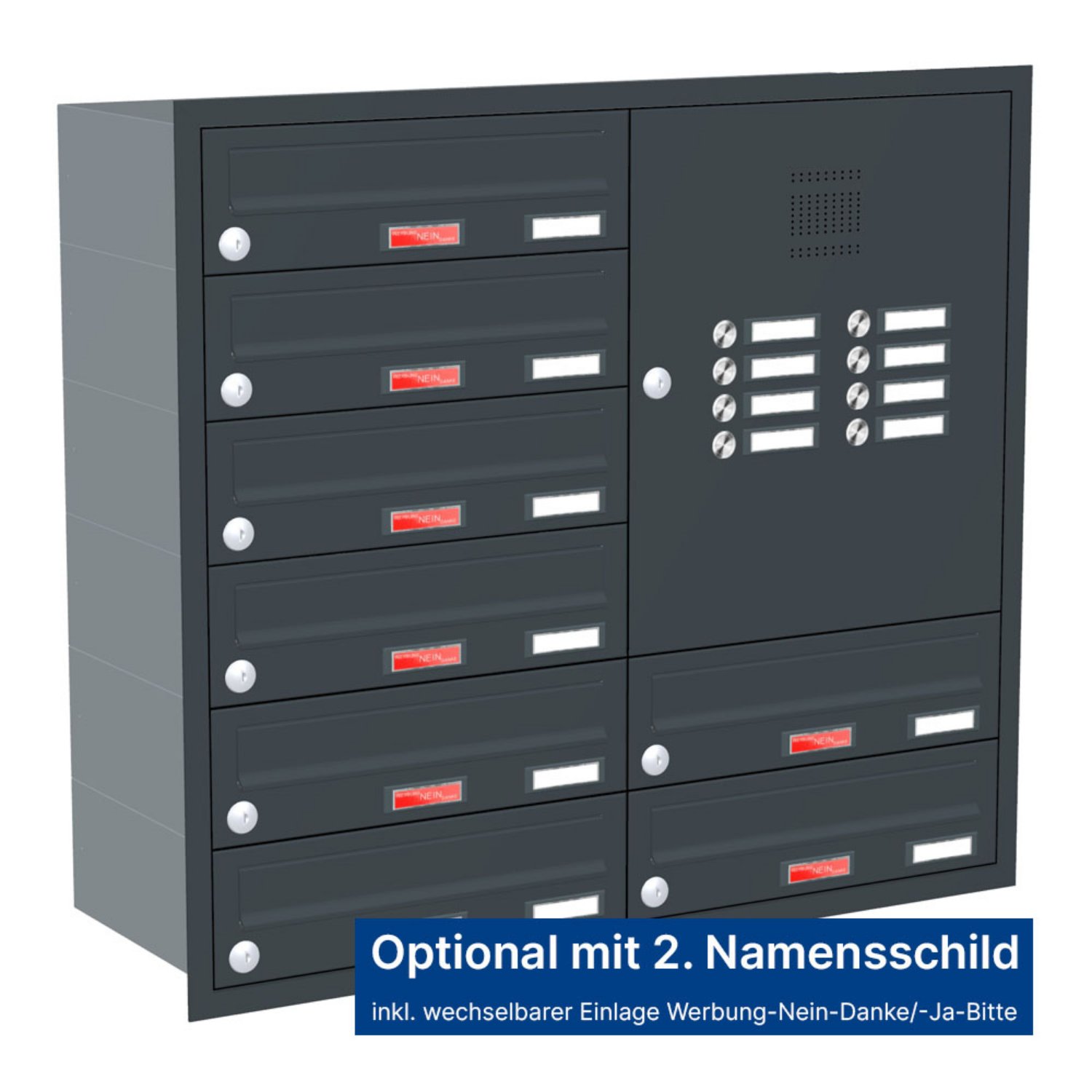 Briefkastenanlage | Unterputz | 8-fach | Waagerecht | Audio | Video | Farbe