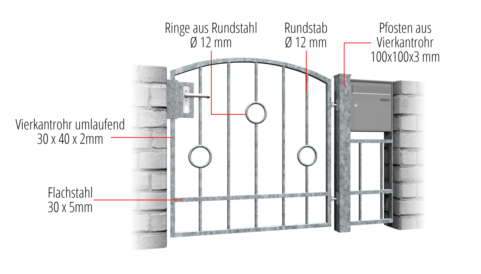 Tuindeur verzinkt 1-vleugelig cirkel Bar, OB, BK