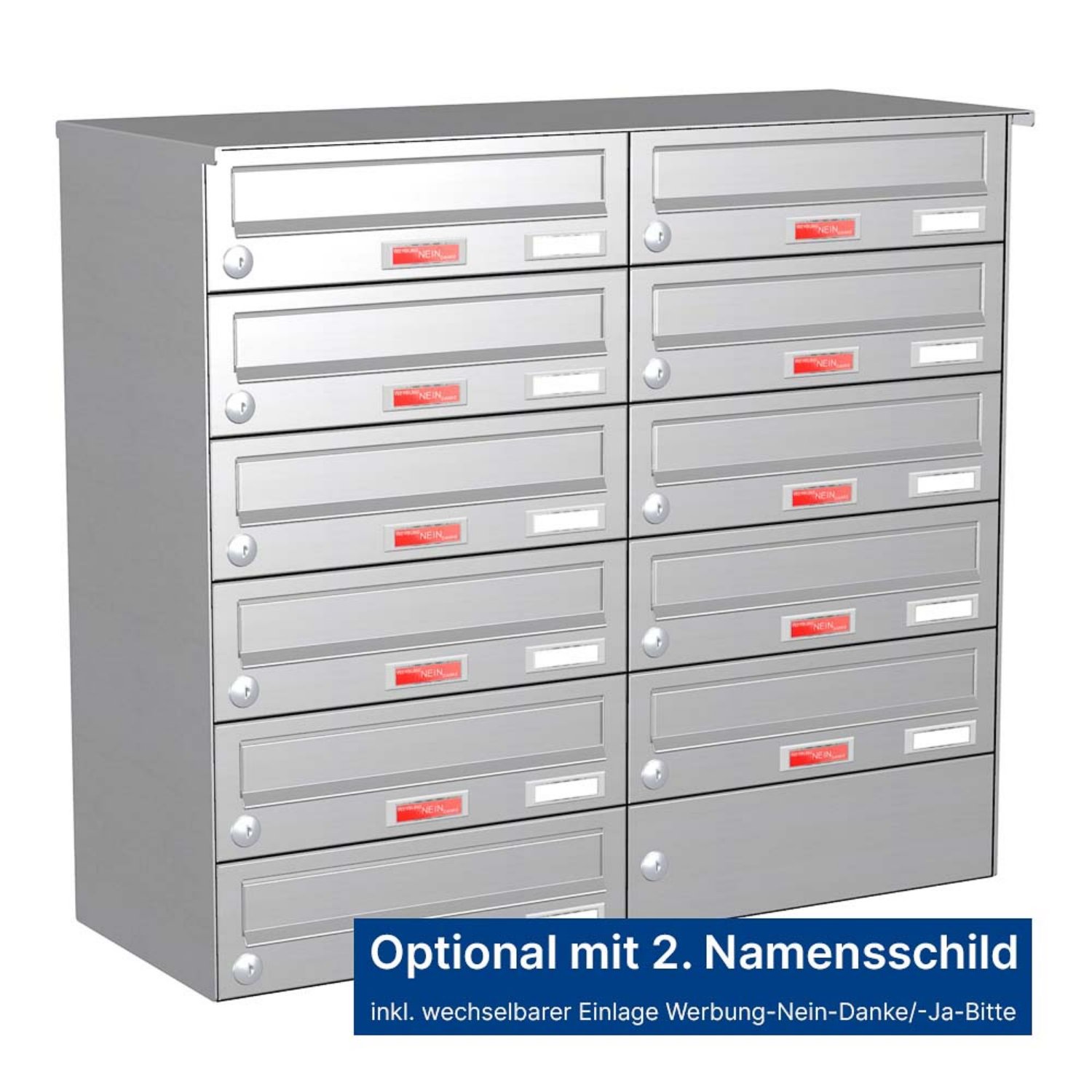 Briefkastenanlage | Aufputz | 11-fach | Waagerecht | Edelstahl