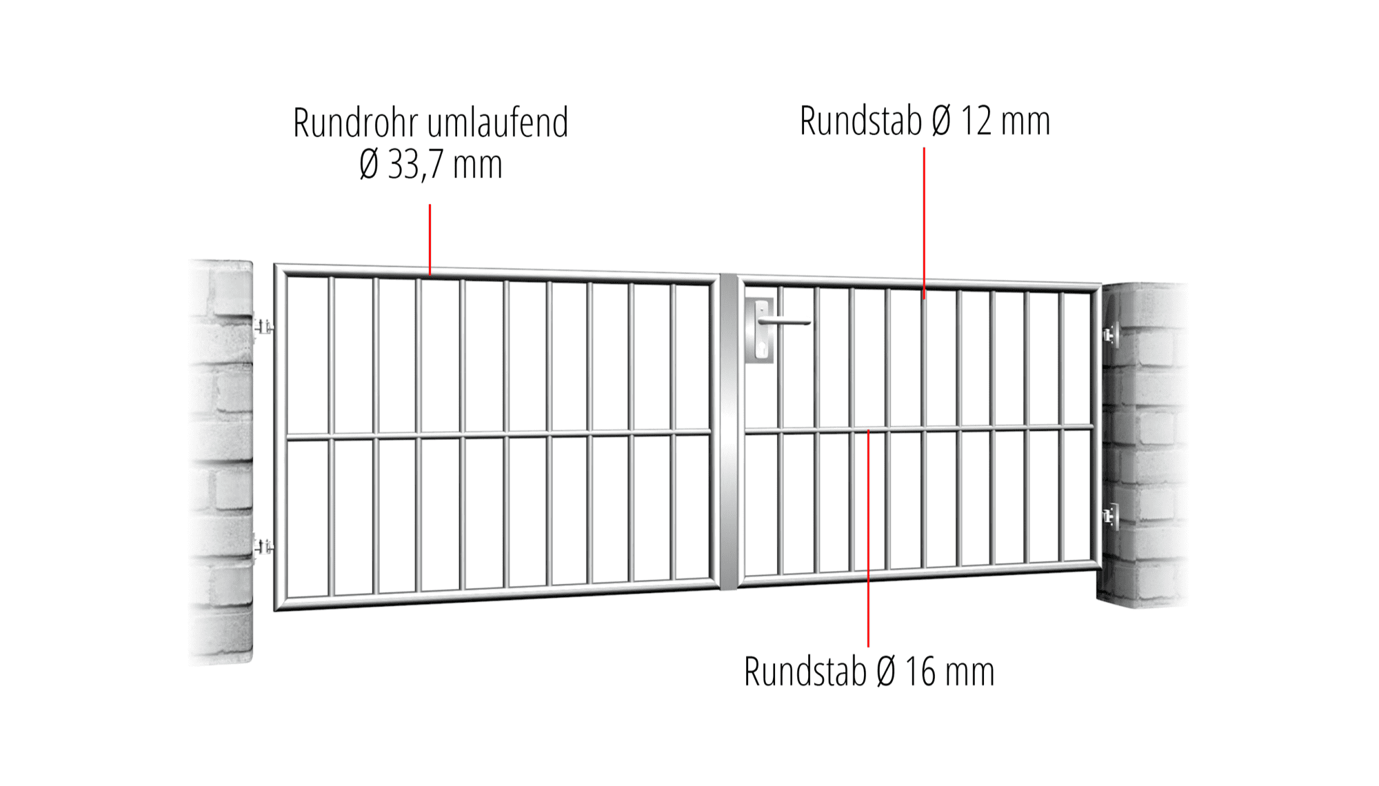 Tuinpoort roestvrij staal 2-vleugelig verticale balk, GE