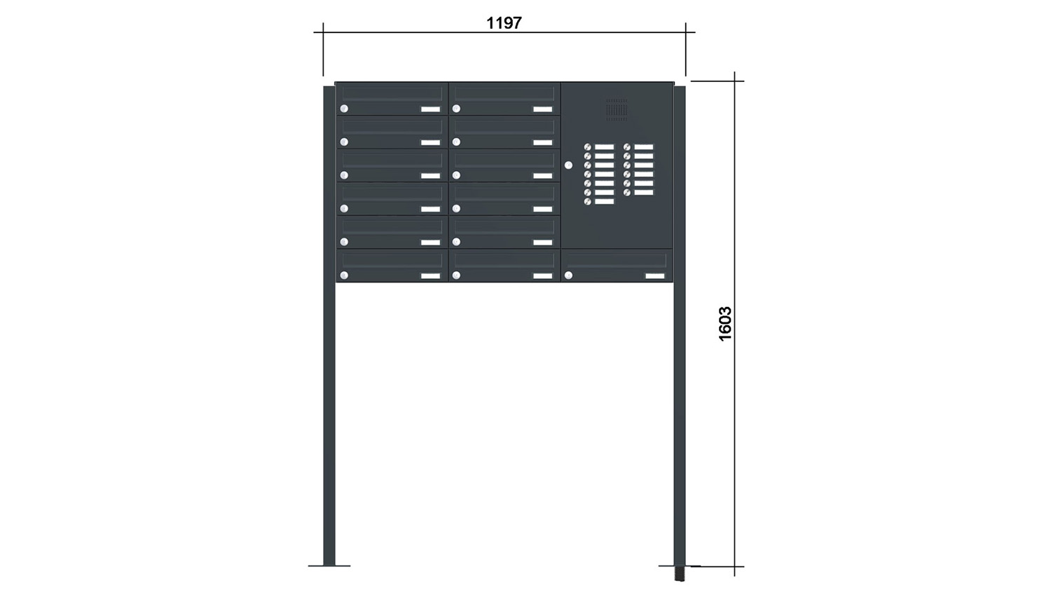 Briefkastenanlage | Freistehend | 13-fach | Waagerecht | Audio | Video | Farbe