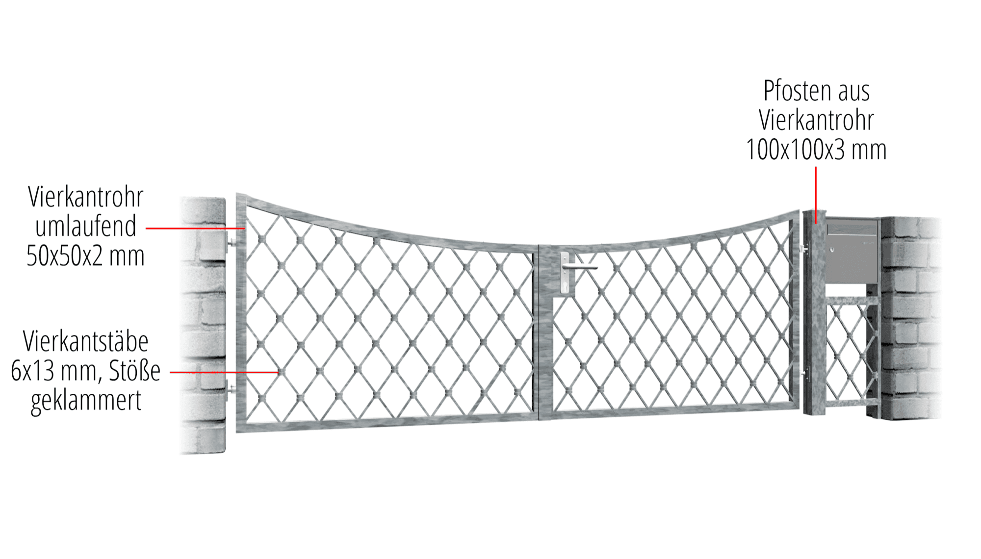 Tuinpoort verzinkt 2-vleugelig ruitvormig, UB, BK