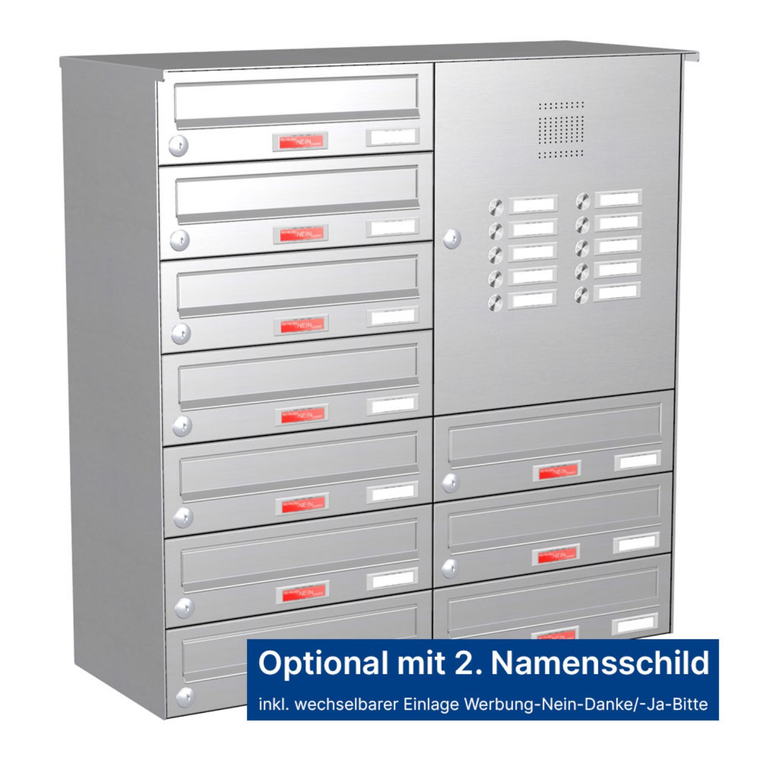 Briefkastenanlage | Aufputz | 10-fach | Waagerecht | Audio | Video | Edelstahl