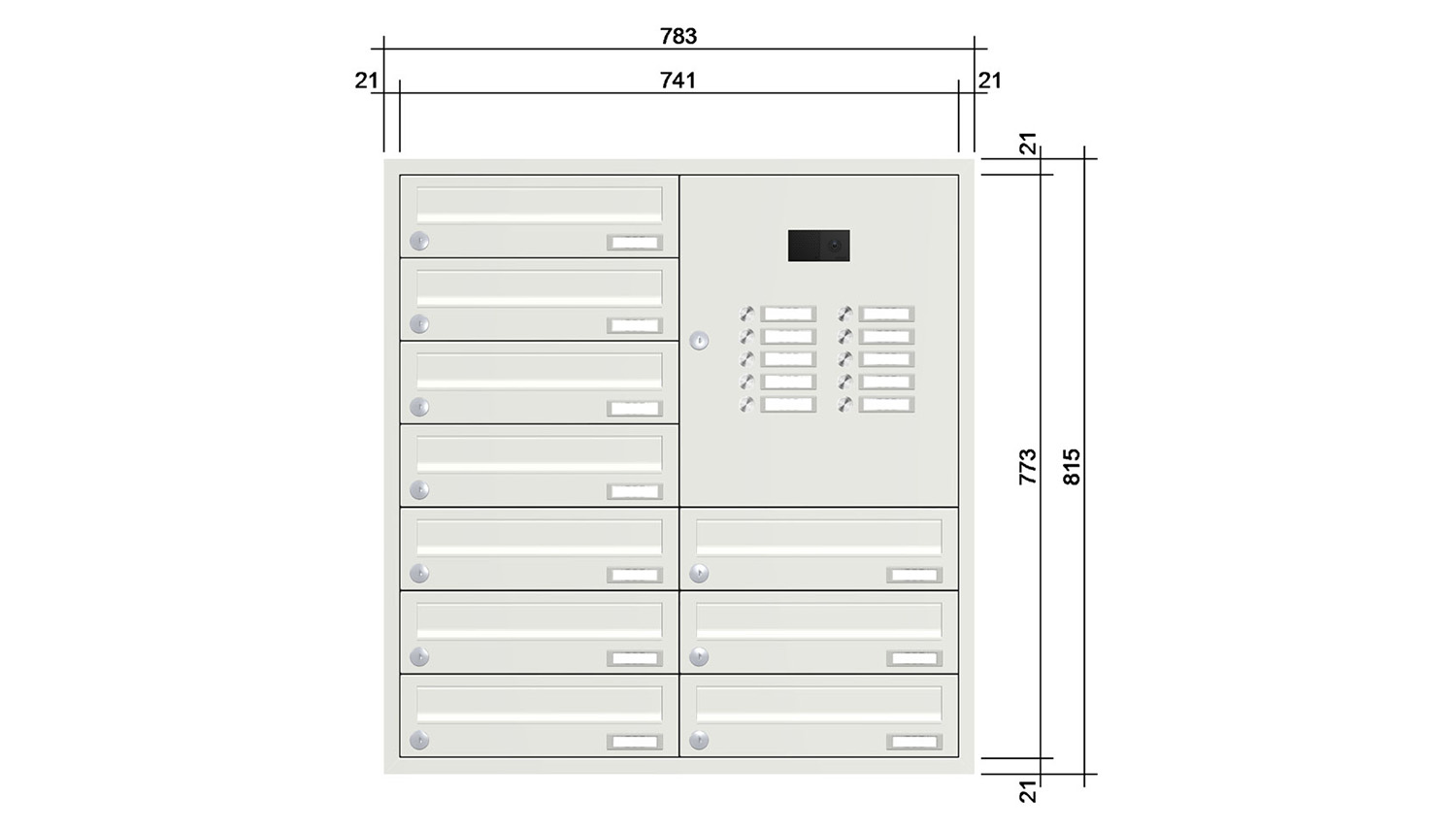 Briefkastenanlage | Unterputz | 10-fach | Waagerecht | Audio | Video | Farbe