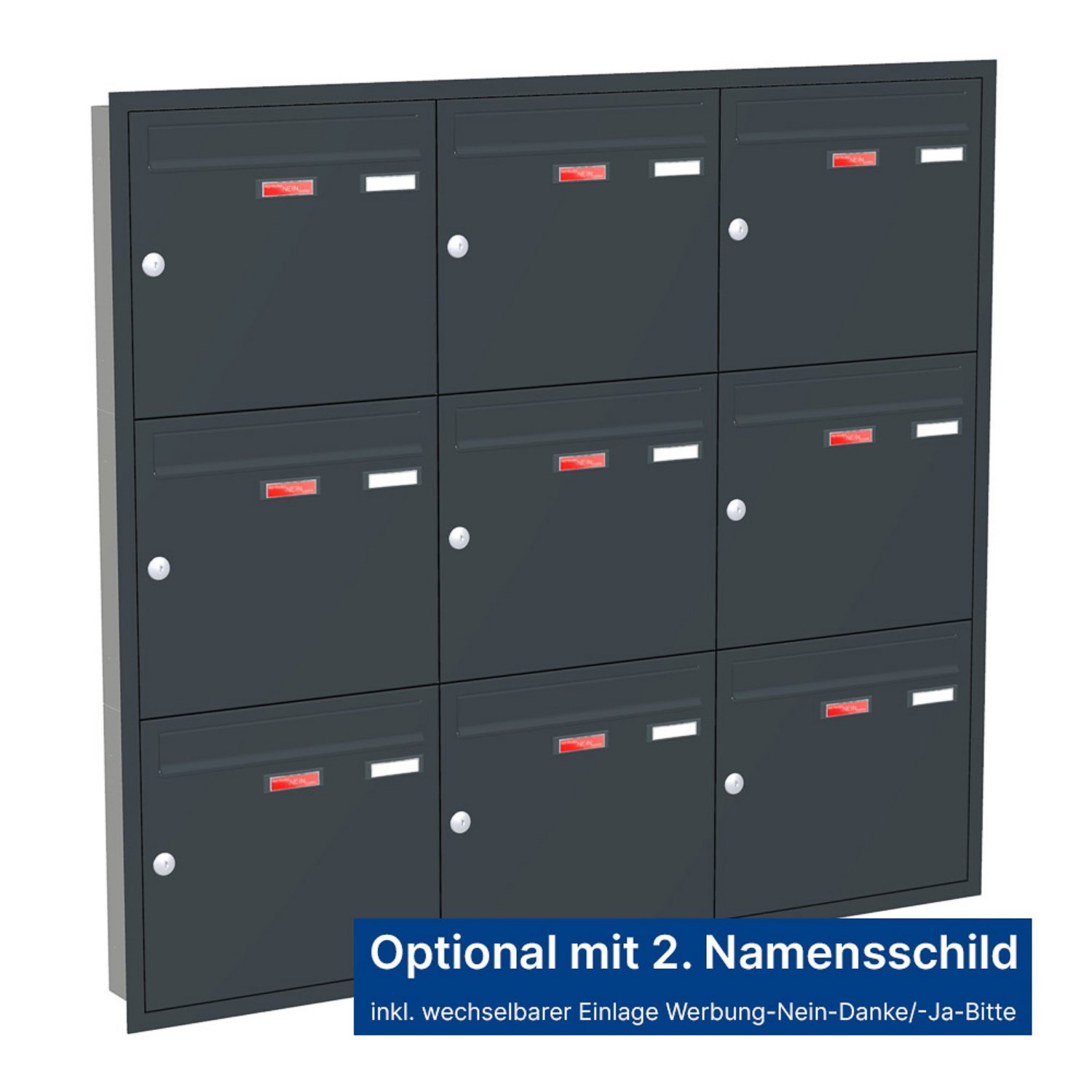 Briefkastenanlage | Unterputz | 9-fach | Senkrecht | Farbe