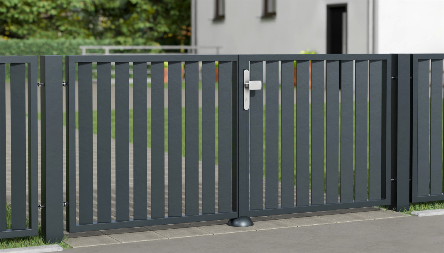 Tuinpoort aluminium 2-vleugelig privacyscherm Lamellen verticaal schuin, GE