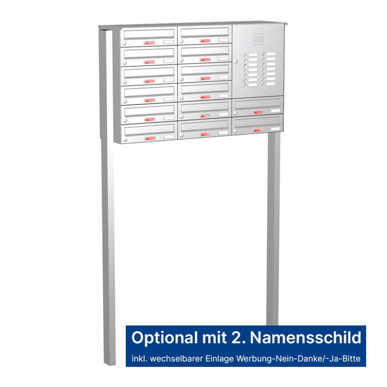 Briefkastenanlage | Freistehend | 14-fach | Waagerecht | Audio | Video | Edelstahl