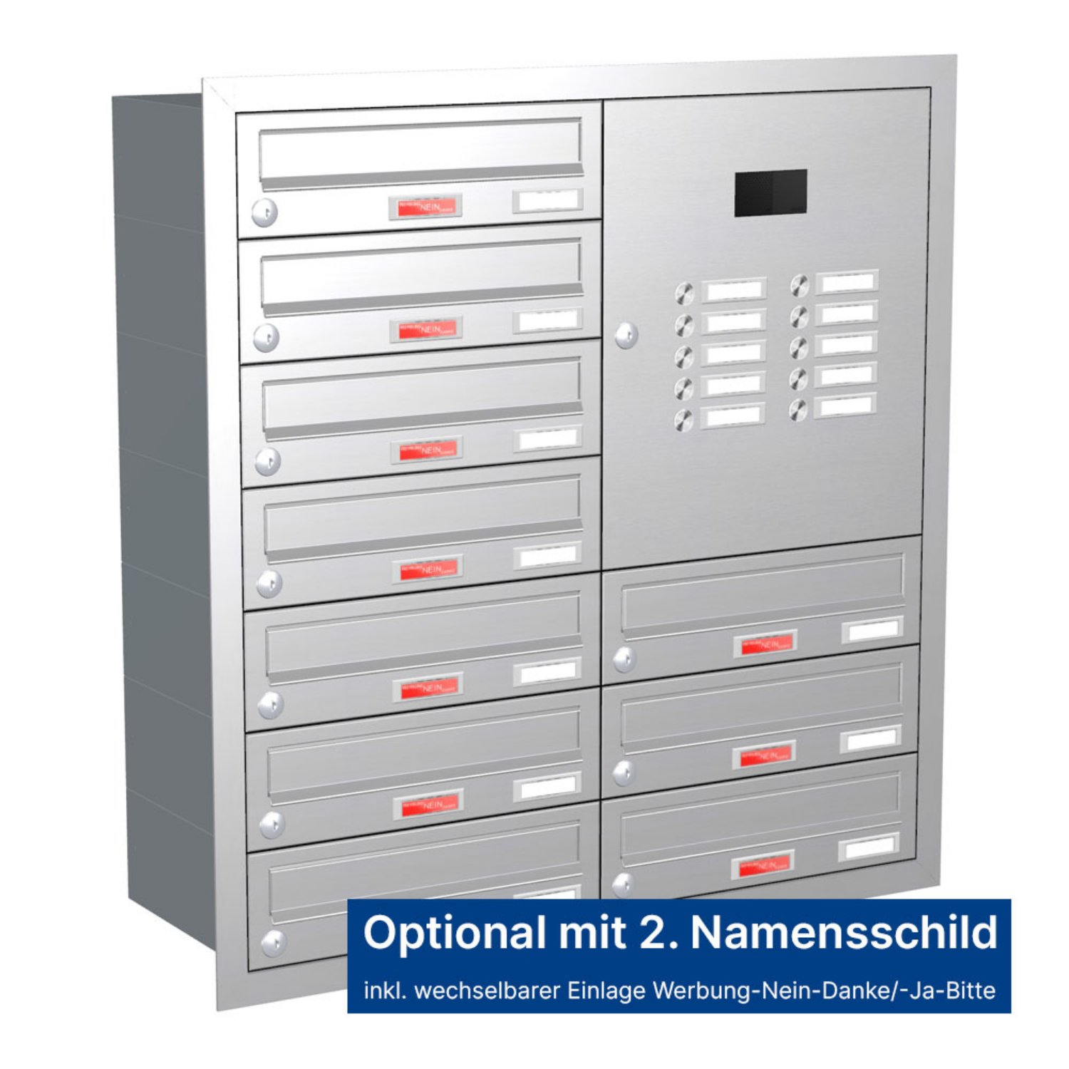 Briefkastenanlage | Unterputz | 10-fach | Waagerecht | Audio | Video | Edelstahl