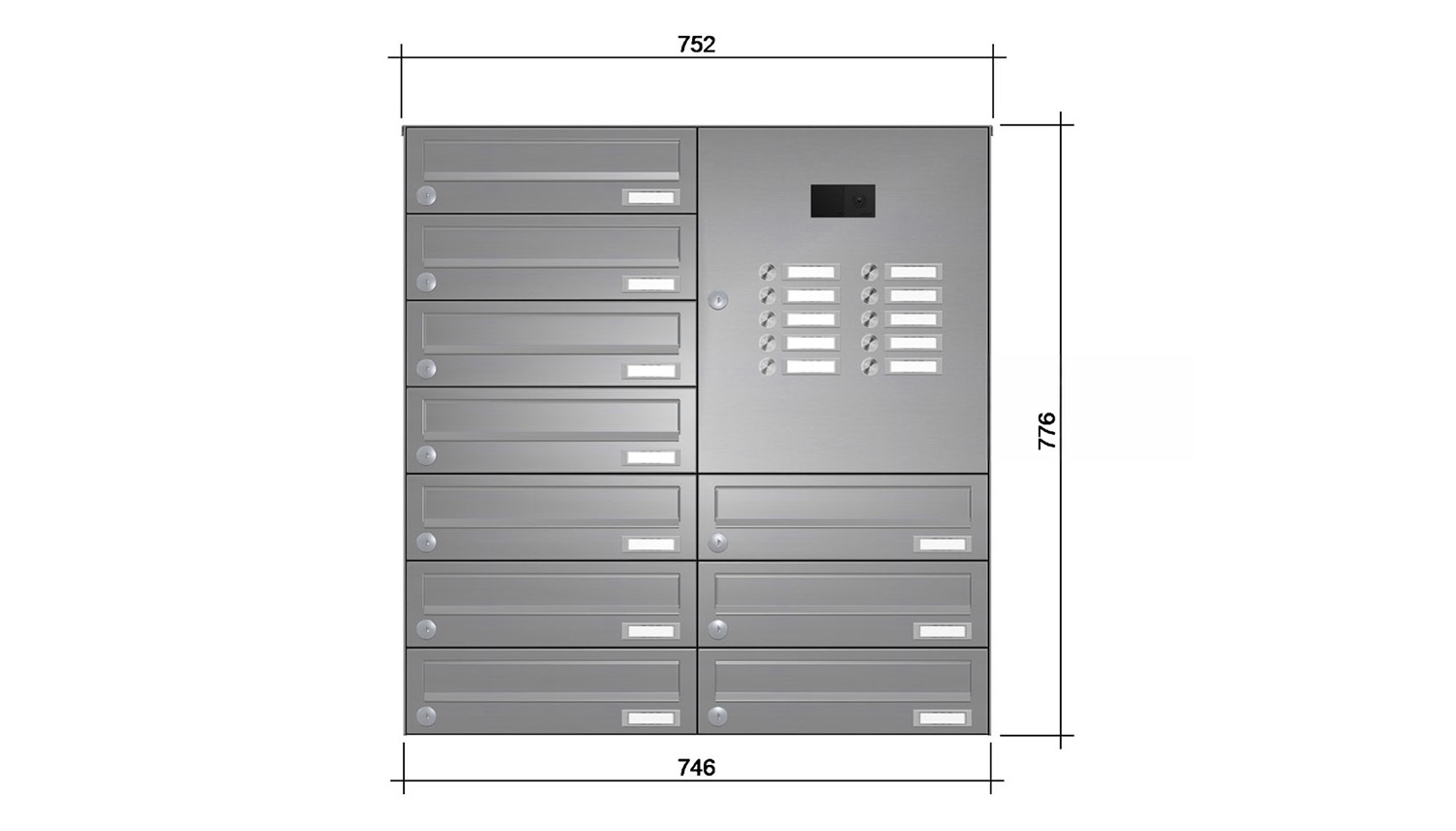 Briefkastenanlage | Aufputz | 10-fach | Waagerecht | Audio | Video | Edelstahl