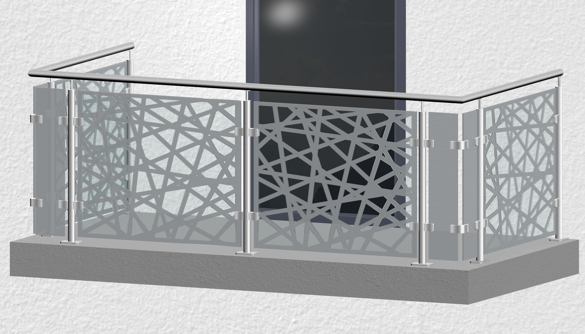 Balkonhek roestvrij staal ontwerp glas AB 1 MO