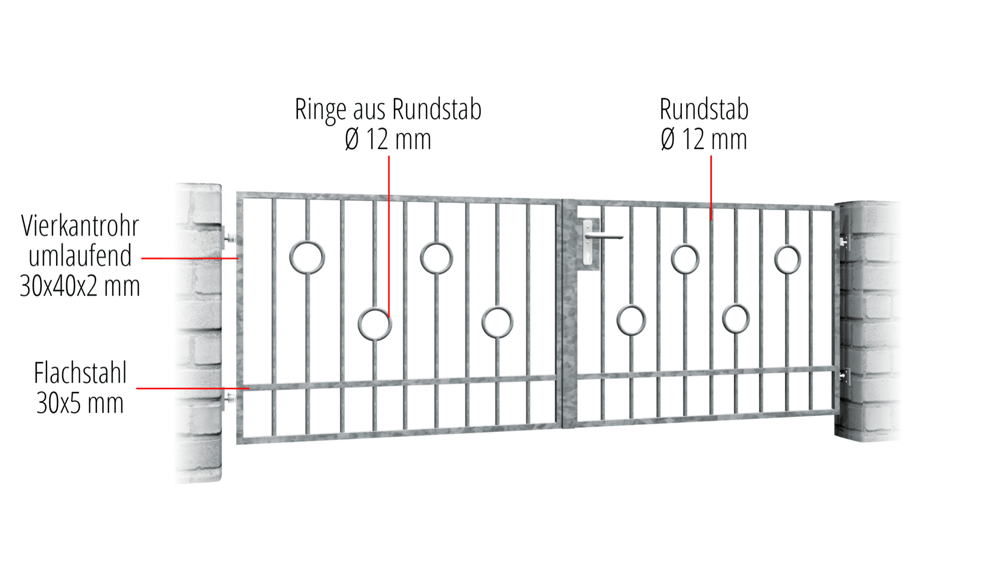 Verzinkte tuinpoort 2-vleugelig cirkel spijl, GE