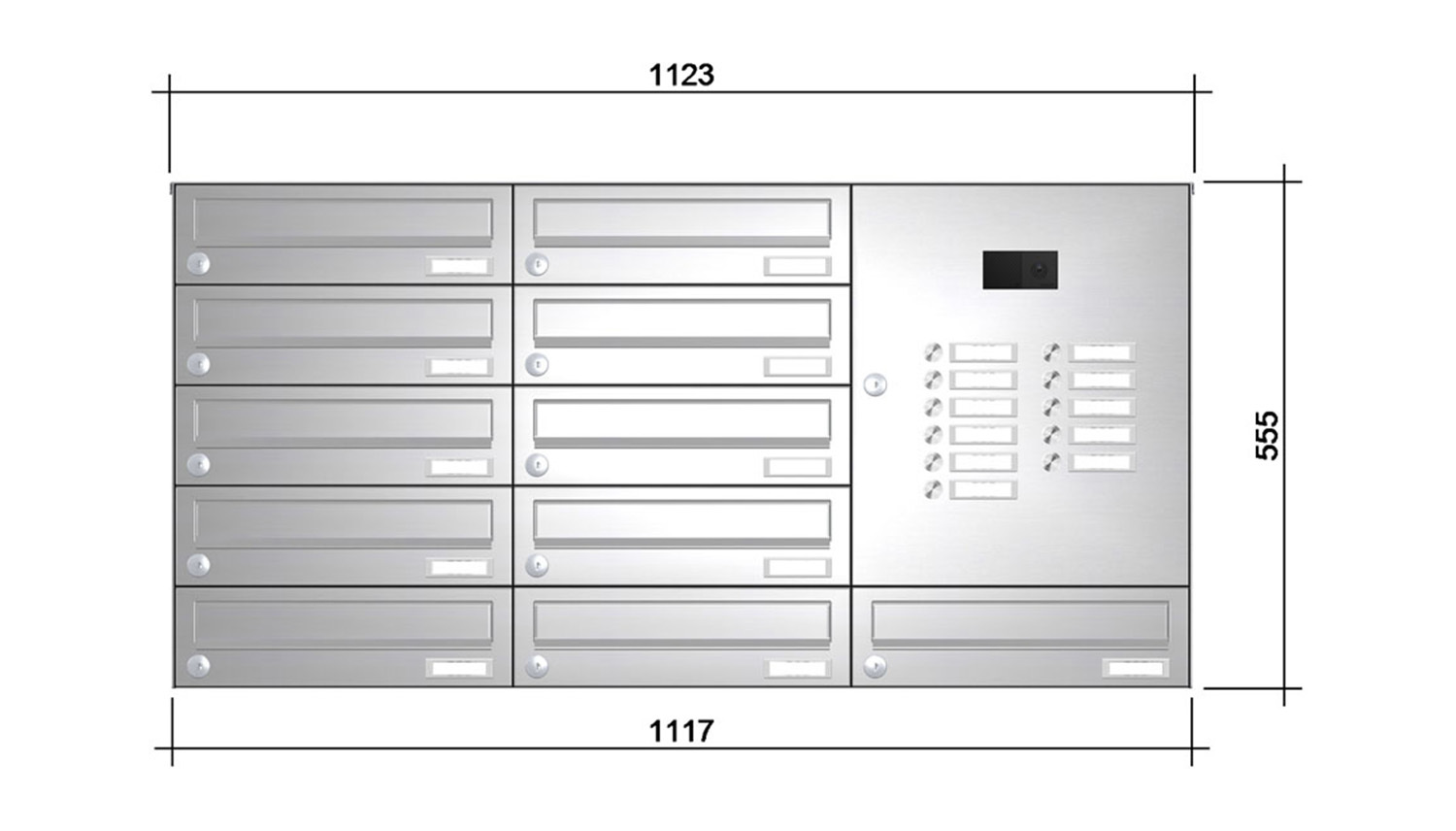 Briefkastenanlage | Aufputz | 11-fach | Waagerecht | Audio | Video | Edelstahl