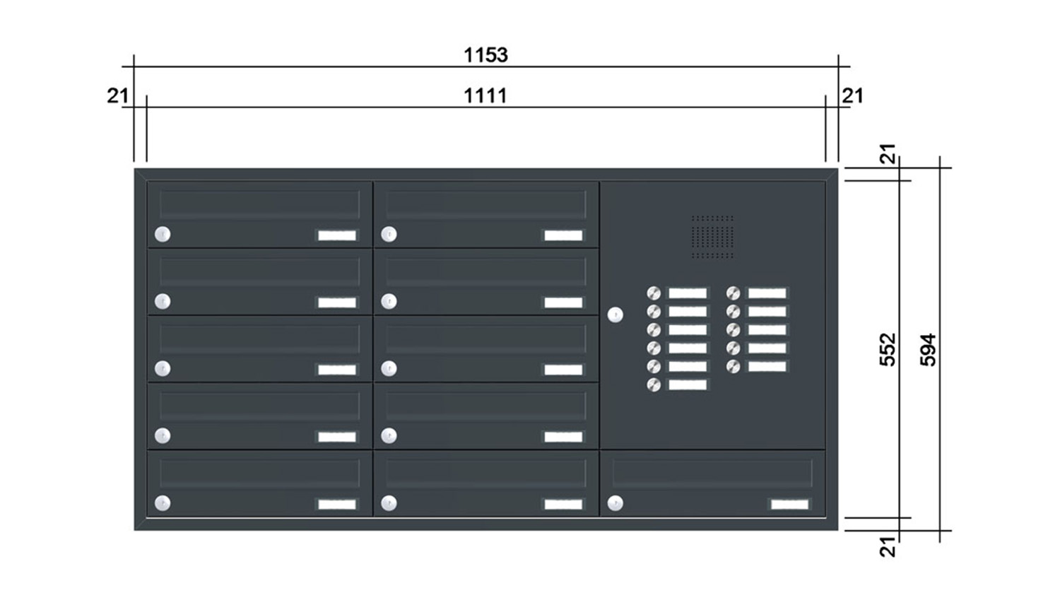 Briefkastenanlage | Unterputz | 11-fach | Waagerecht | Audio | Video | Farbe