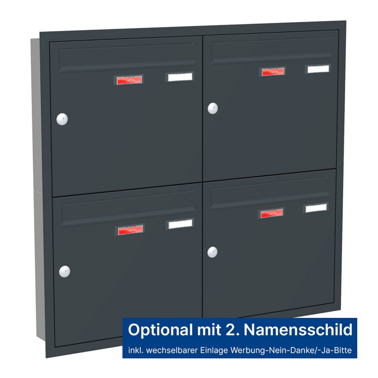 Briefkastenanlage | Unterputz | 4-fach | Senkrecht | Farbe