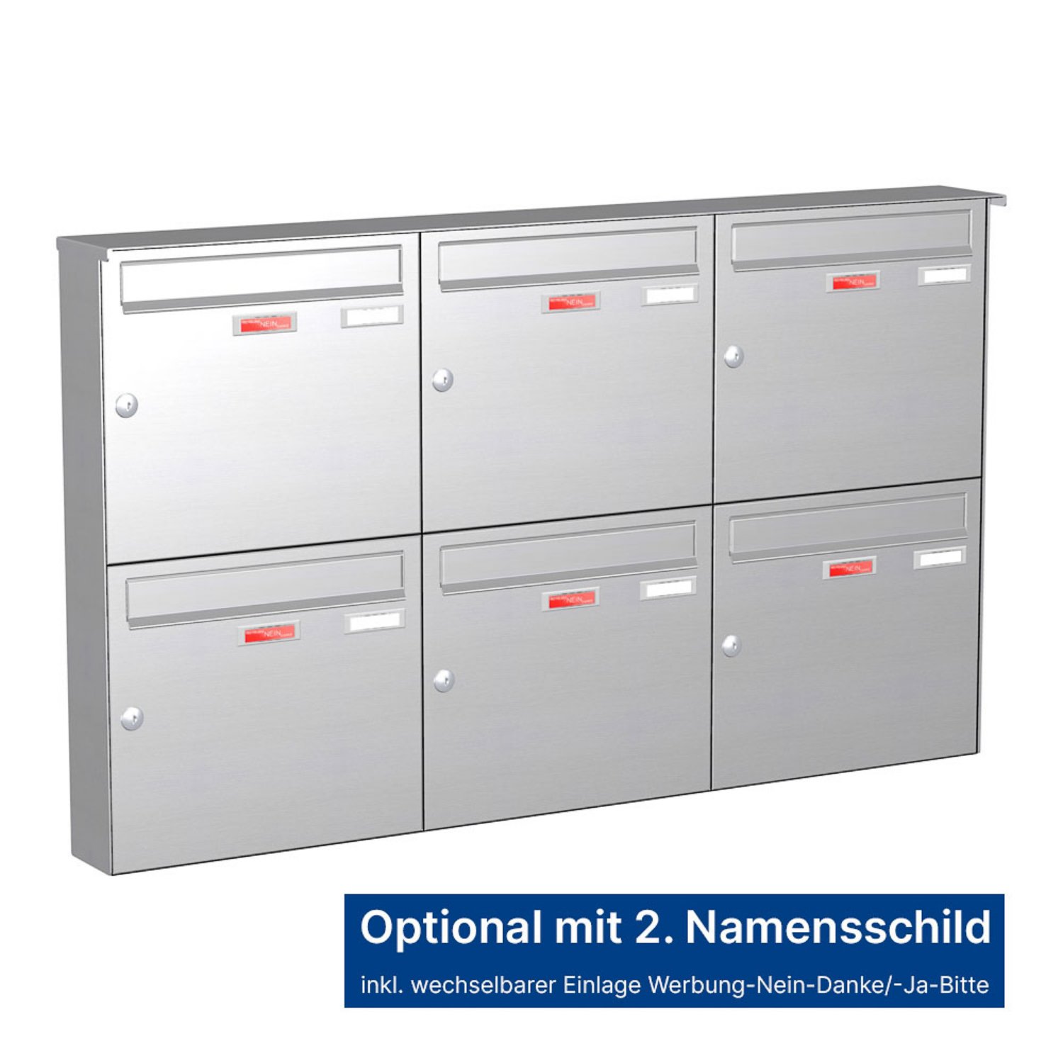 Briefkastenanlage | Aufputz | 6-fach | Senkrecht | Edelstahl