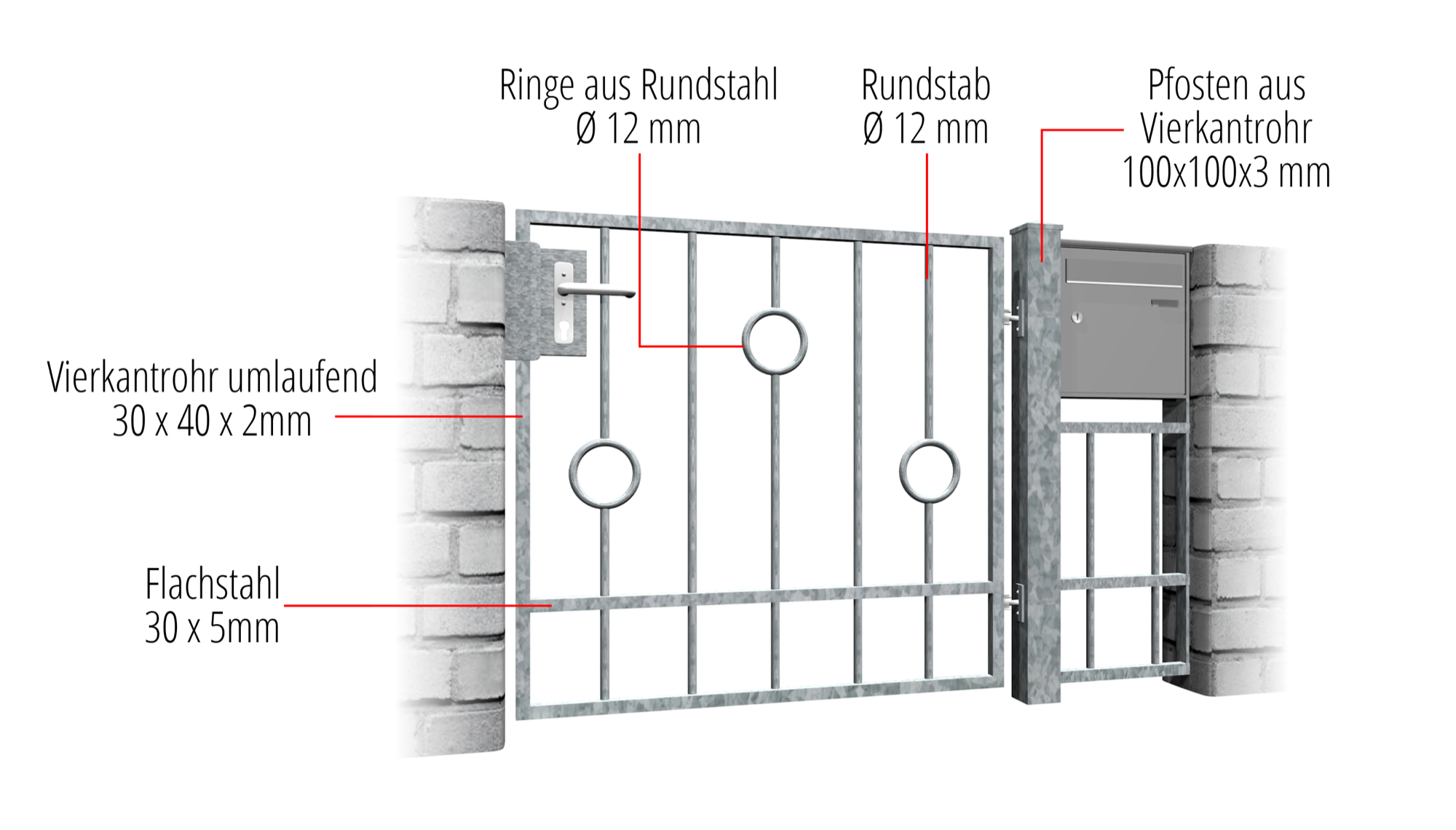 Verzinkte tuindeur 1-vleugelig cirkel Bar, GE, BK