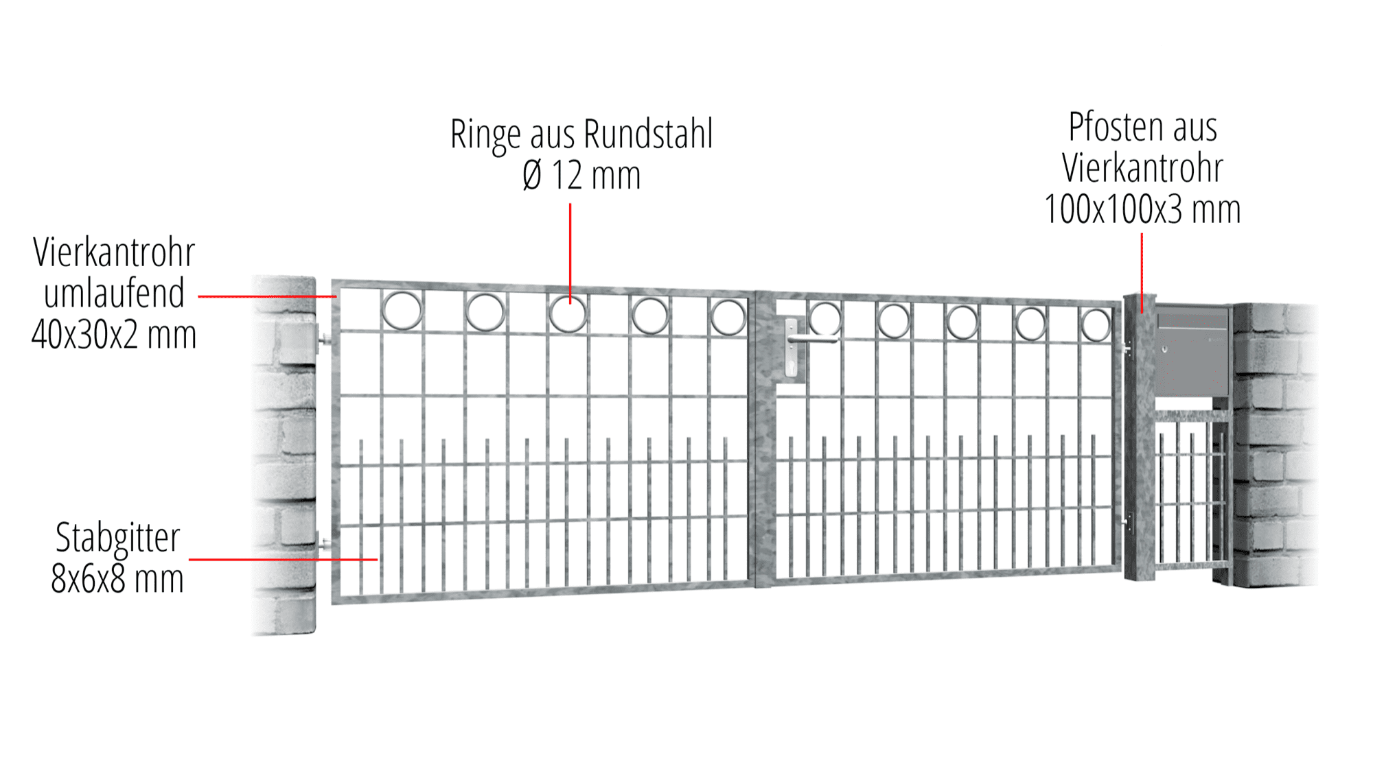 Tuinpoort verzinkt 2-vleugelig ringrij, GE, BK