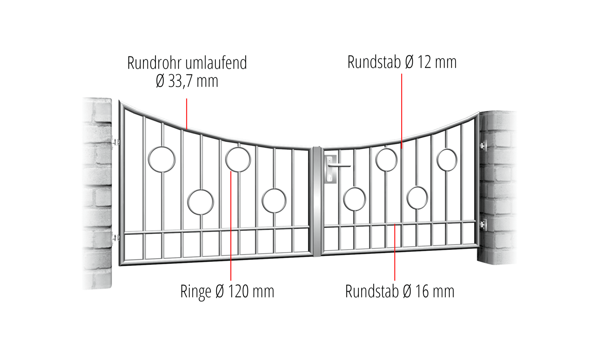 Tuinpoort roestvrij staal 2-vleugelig cirkel bar, UB