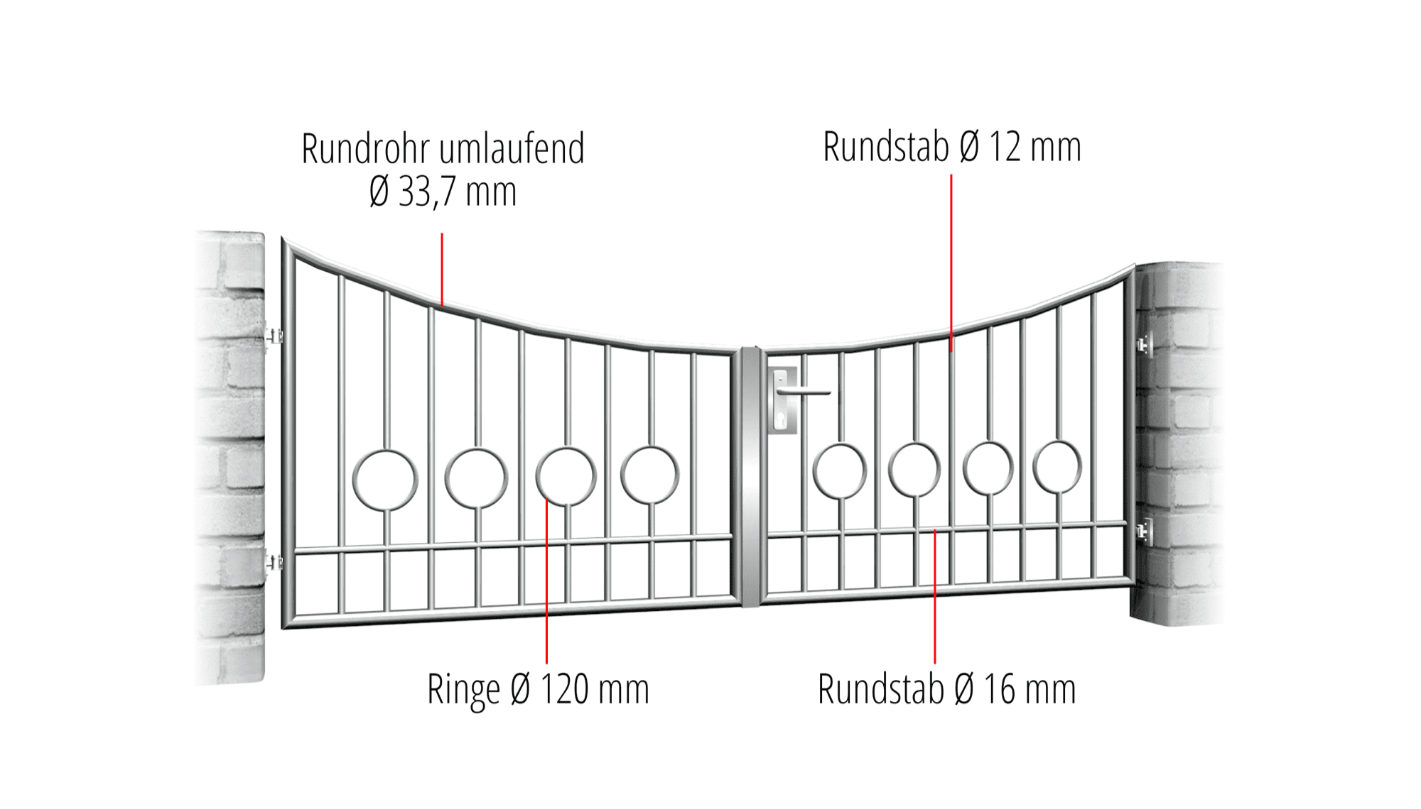 Tuinpoort Roestvrijstalen 2-vleugelig Cirkelbar 2 Vleugels, UB