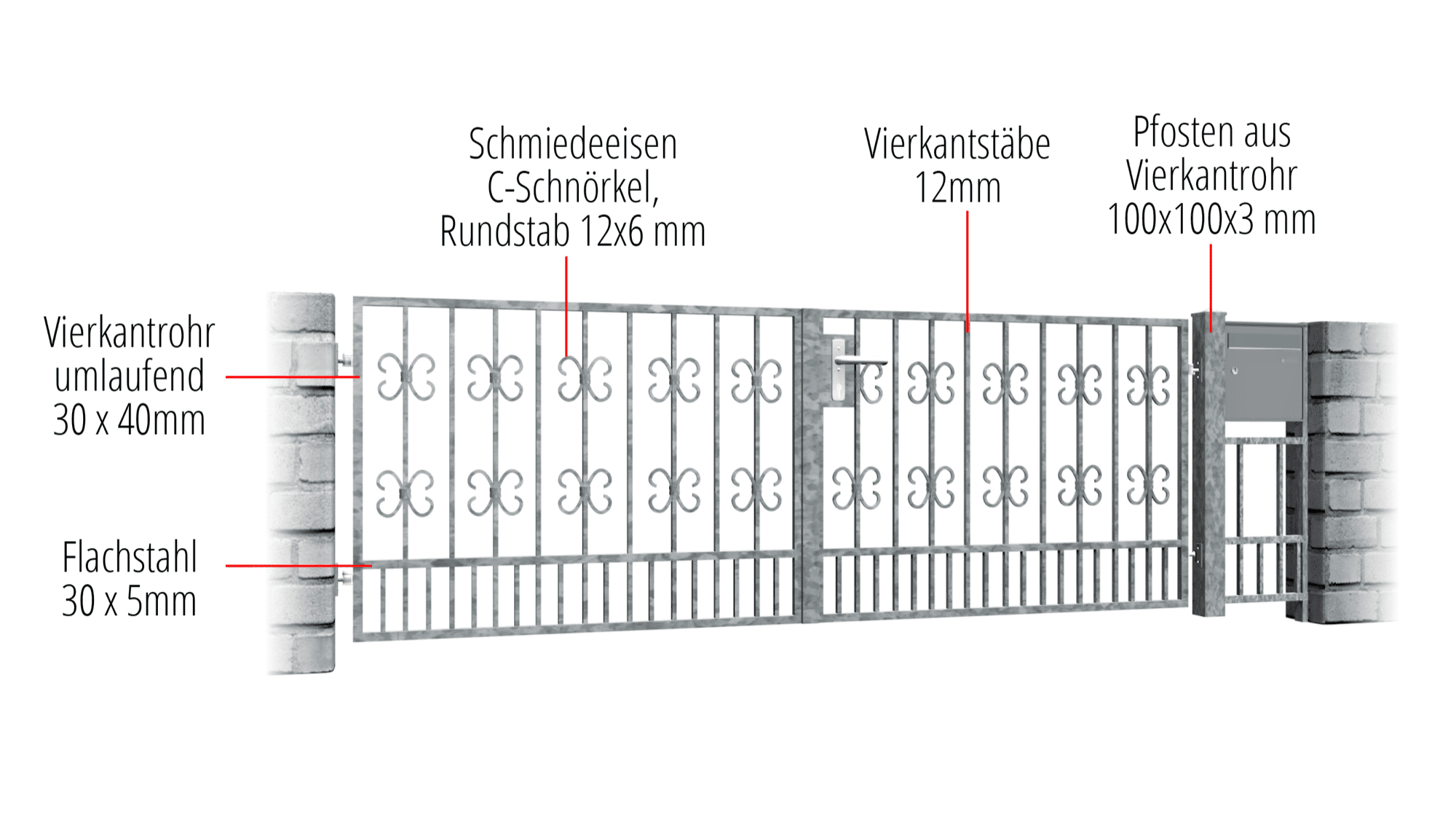 Tuinpoort verzinkt 2-vleugelig Barok, GE, BK