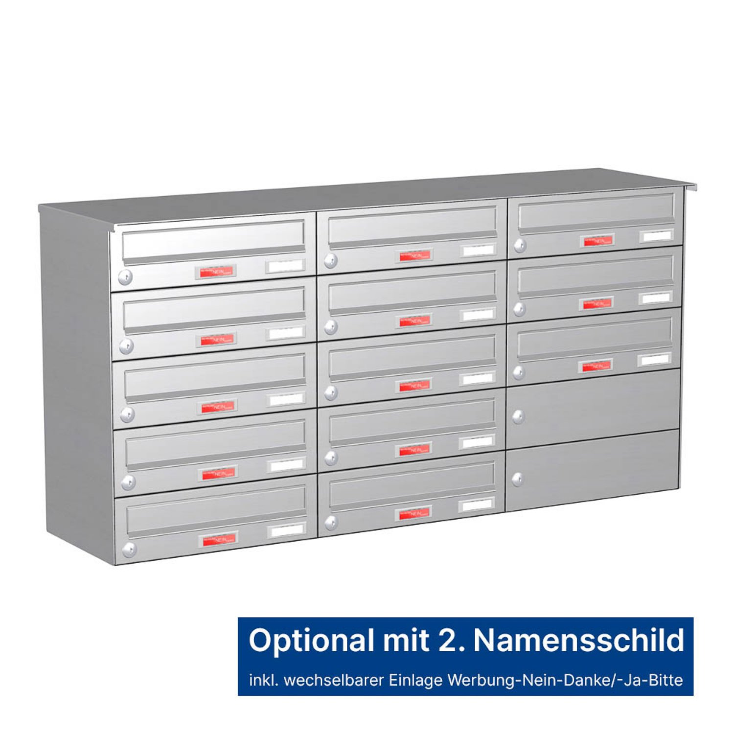 Briefkastenanlage | Aufputz | 13-fach | Waagerecht | Edelstahl