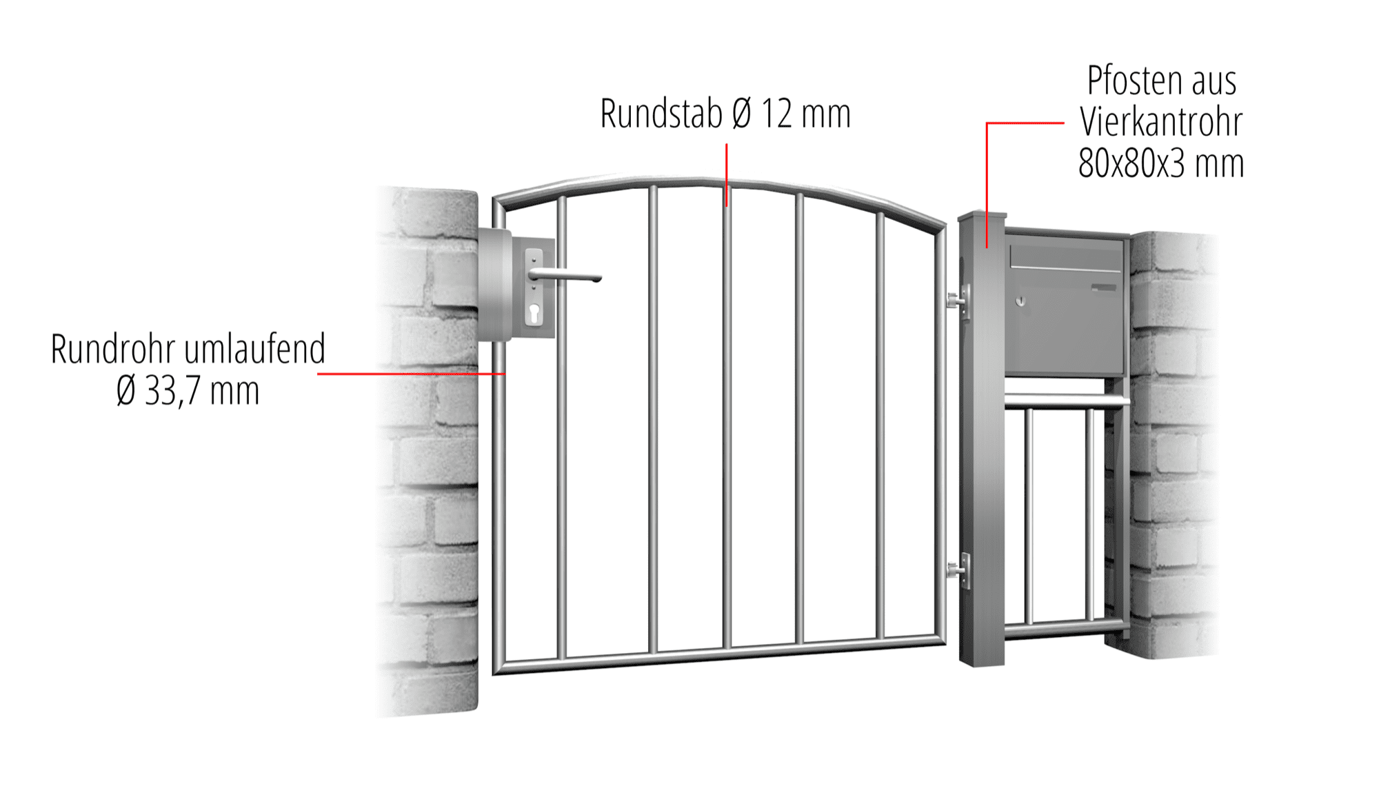 Tuindeur roestvrij staal 1-vleugelig verticale balk 2, OB, BK