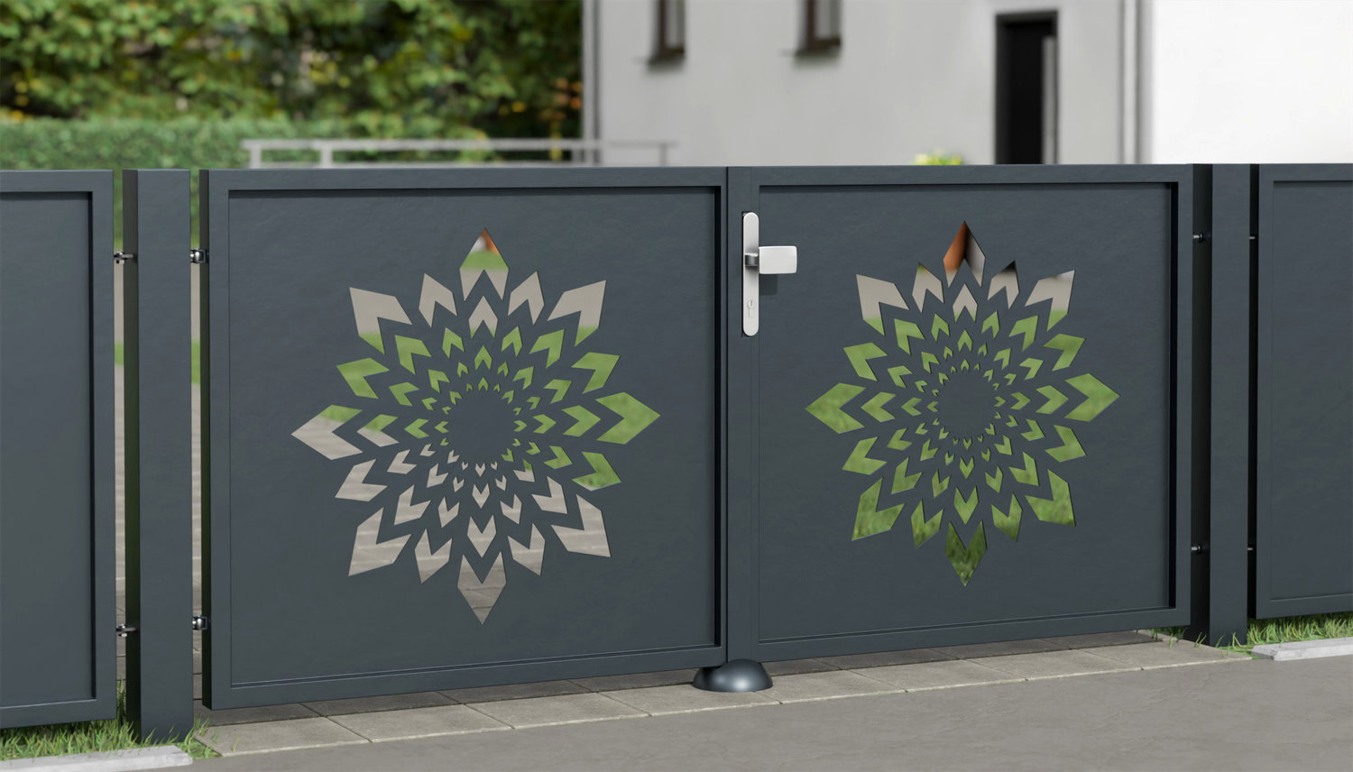 Tuinpoort aluminium 2-vleugelig lasergesneden ontwerp KL