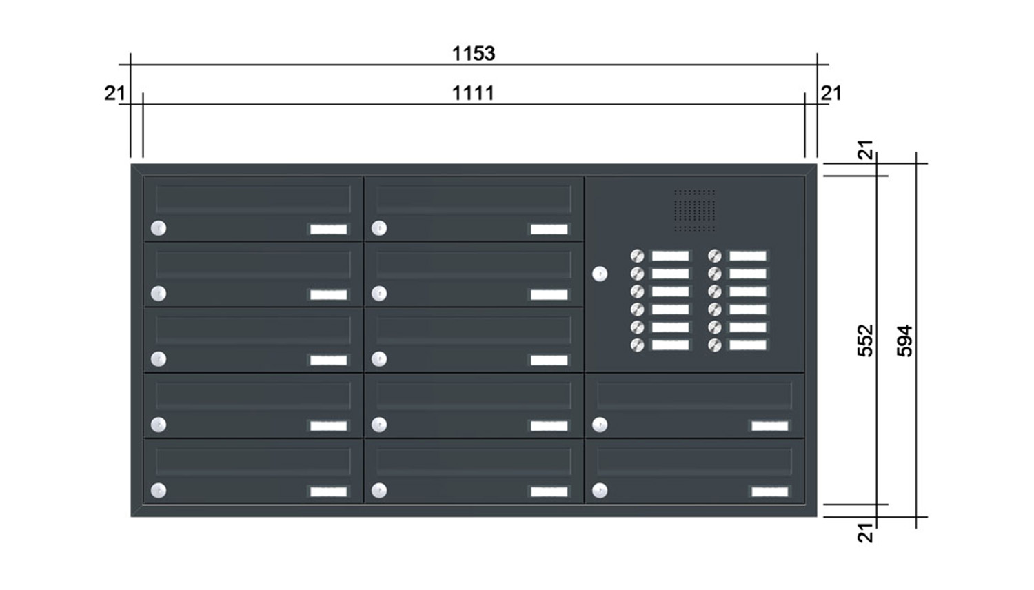 Briefkastenanlage | Unterputz | 12-fach | Waagerecht | Audio | Video | Farbe