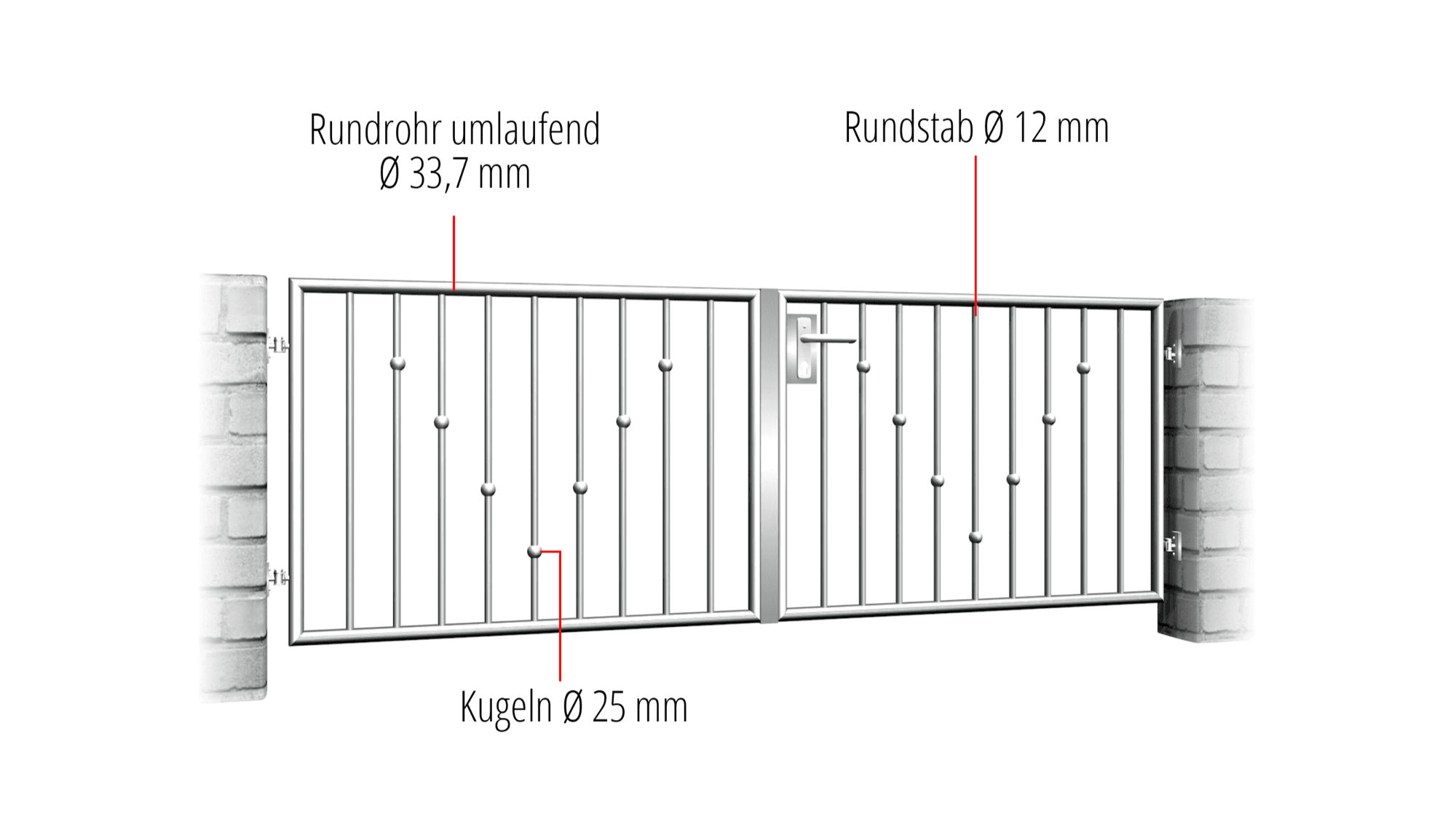 Tuinpoort roestvrij staal 2-vleugelige V-ballen, GE