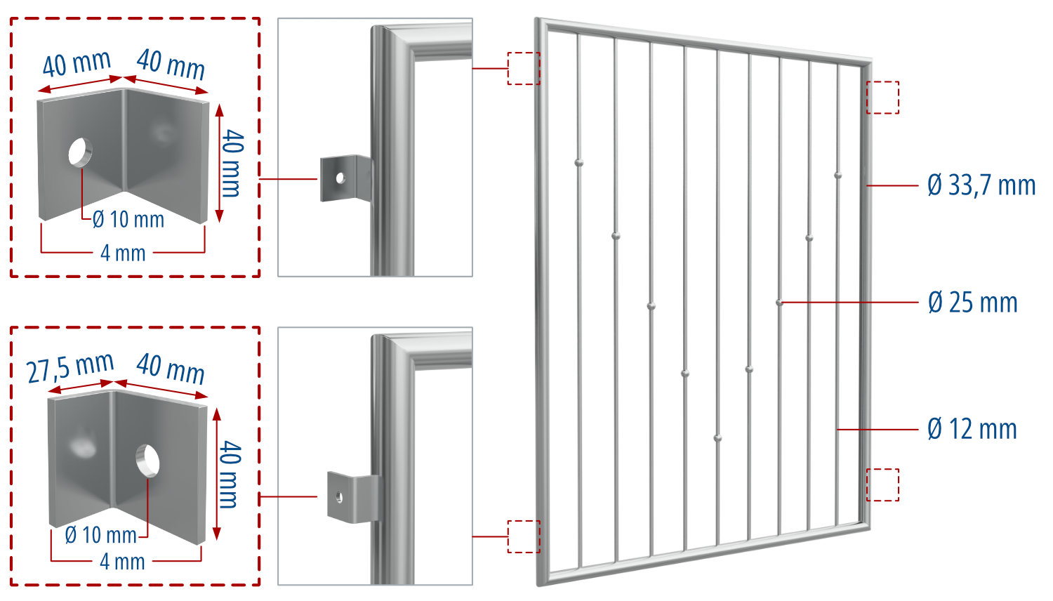 Traliewerk roestvrij staal V-ballen 