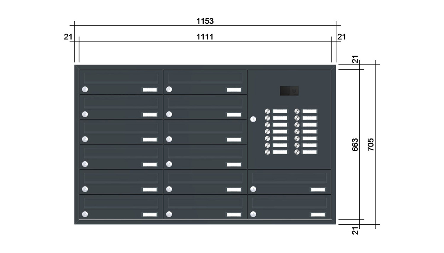 Briefkastenanlage | Unterputz | 14-fach | Waagerecht | Audio | Video | Farbe
