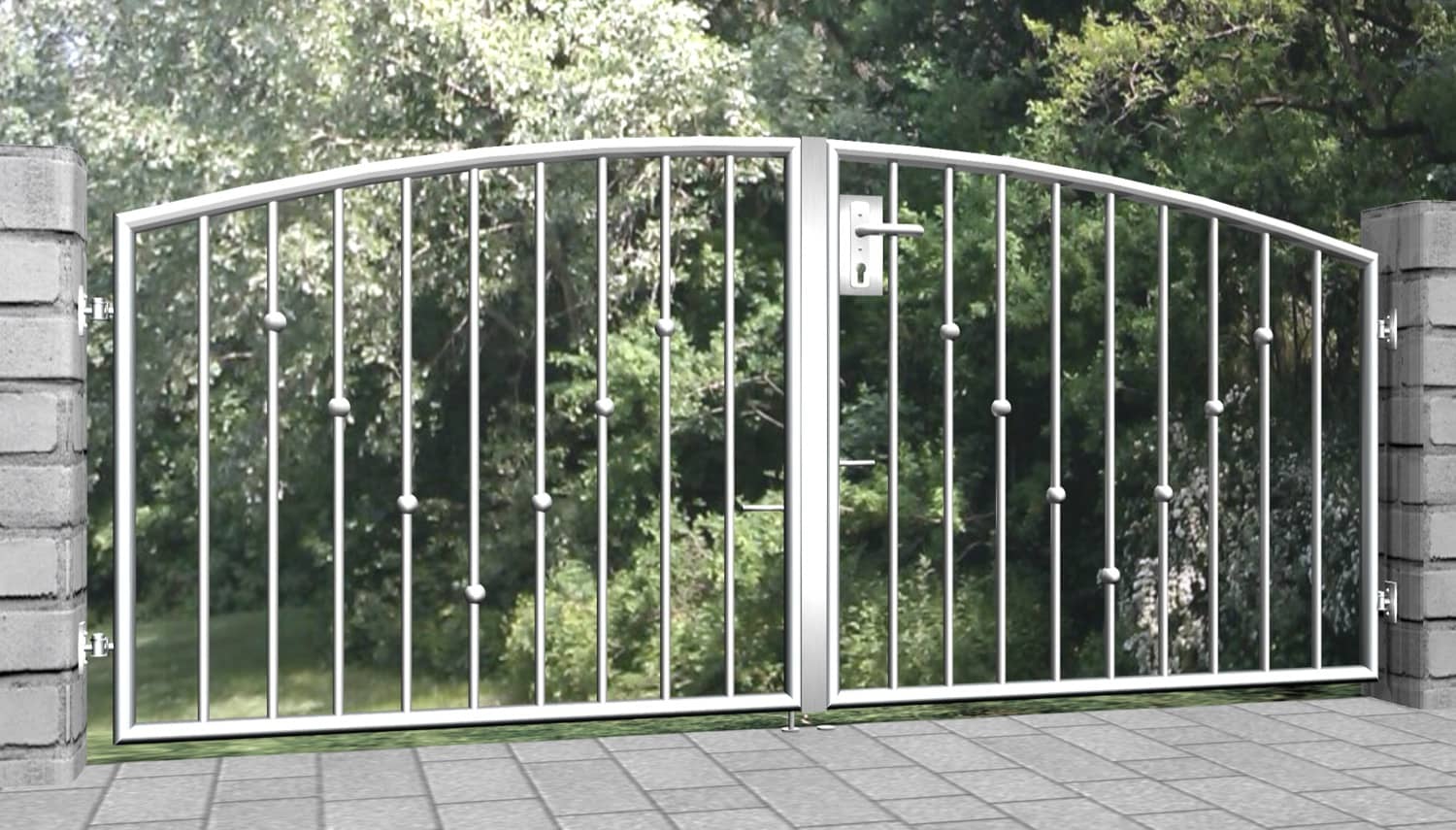 Tuinpoort roestvrij staal 2-vleugelige V-ballen, OB
