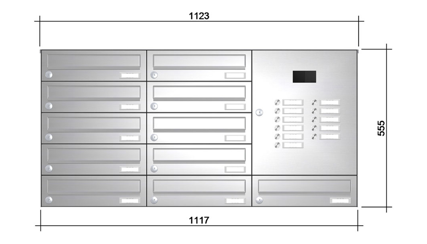 Briefkastenanlage | Aufputz | 11-fach | Waagerecht | Audio | Video | Edelstahl