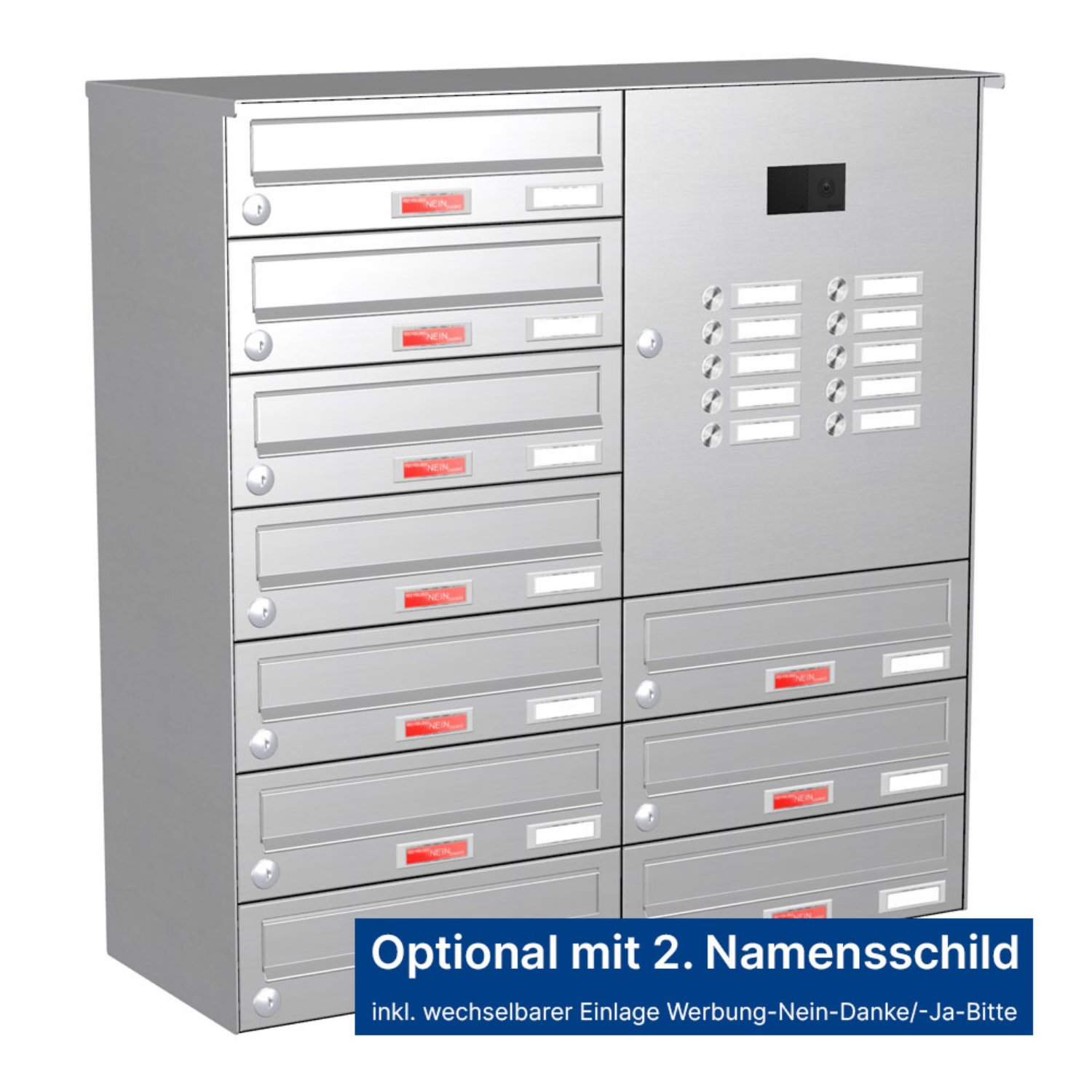 Briefkastenanlage | Aufputz | 10-fach | Waagerecht | Audio | Video | Edelstahl