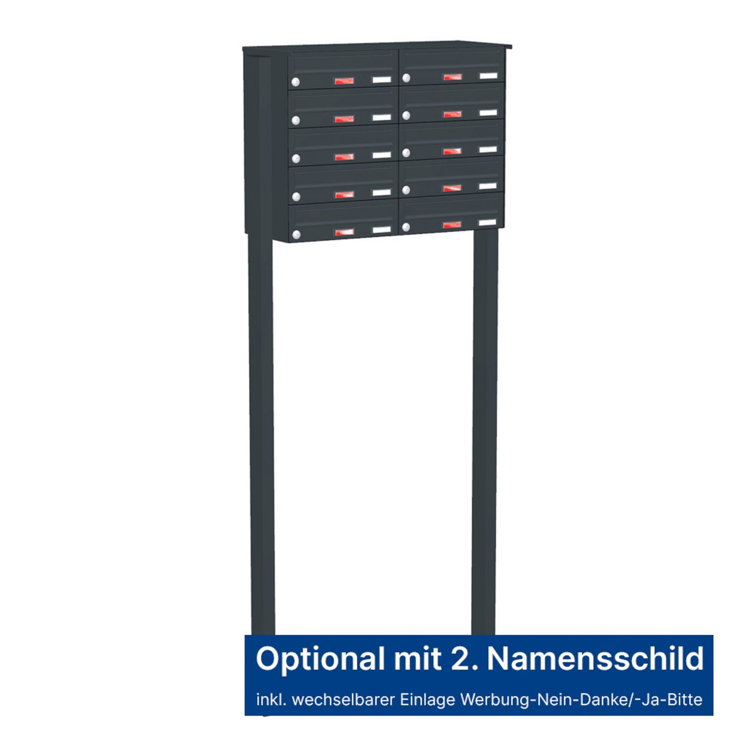 Briefkastenanlage | Freistehend | 10-fach | Waagerecht | Farbe